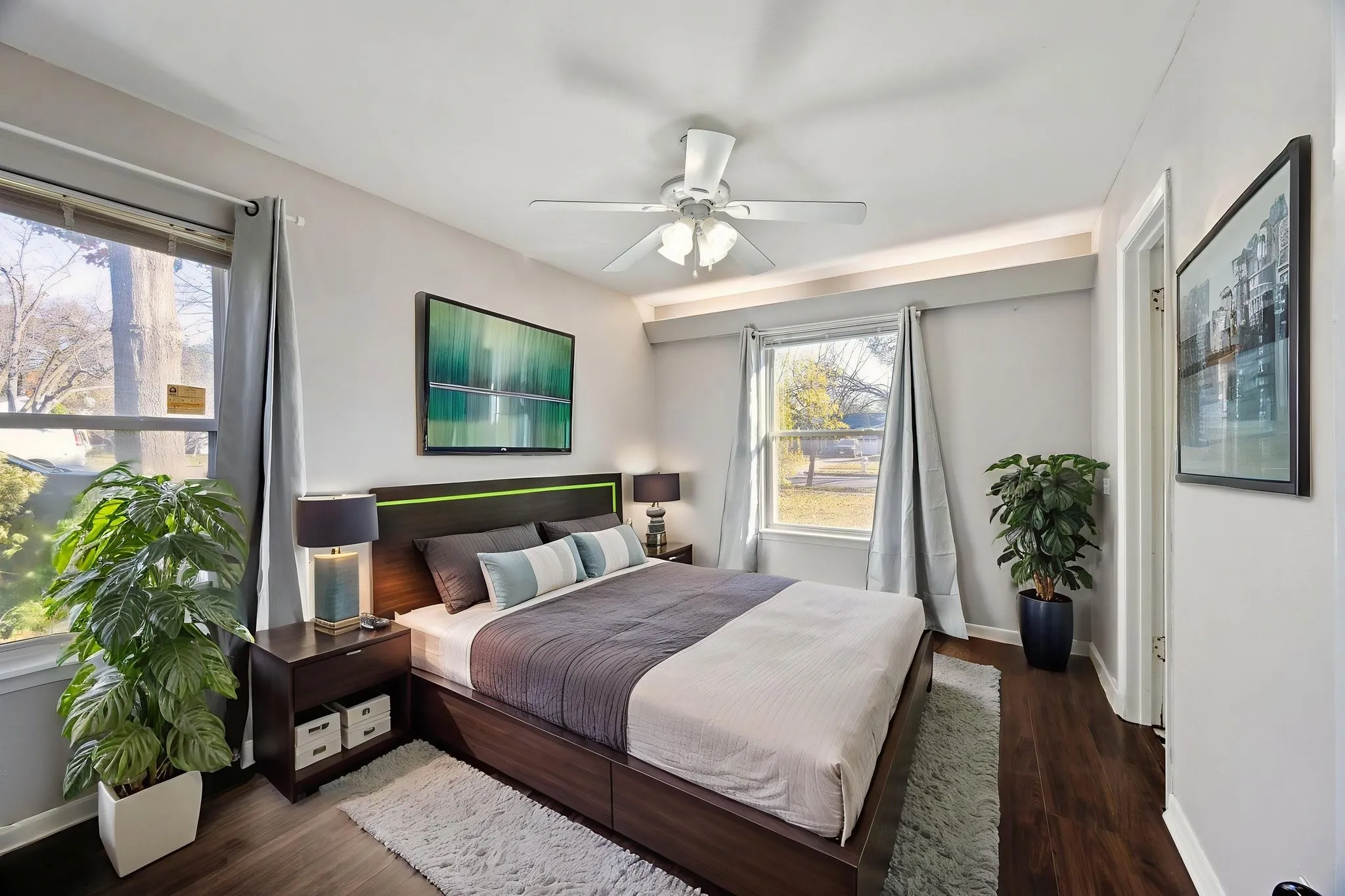 Virtually staged primary bedroom