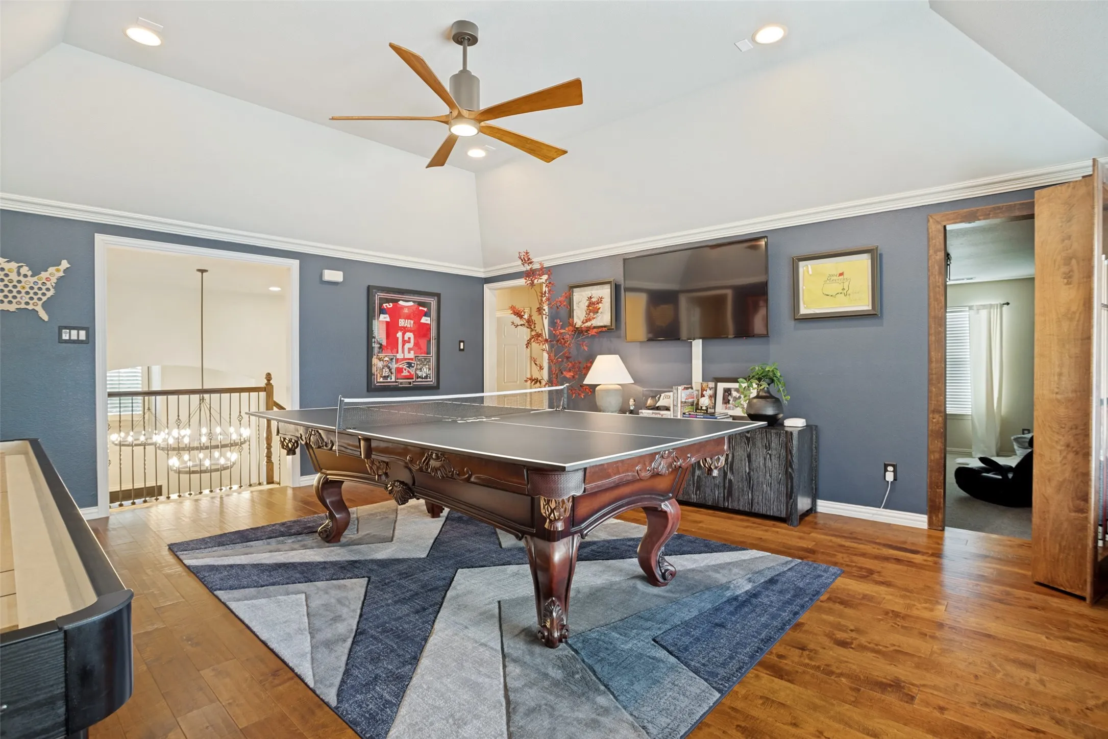 Large second floor gameroom with wood floors