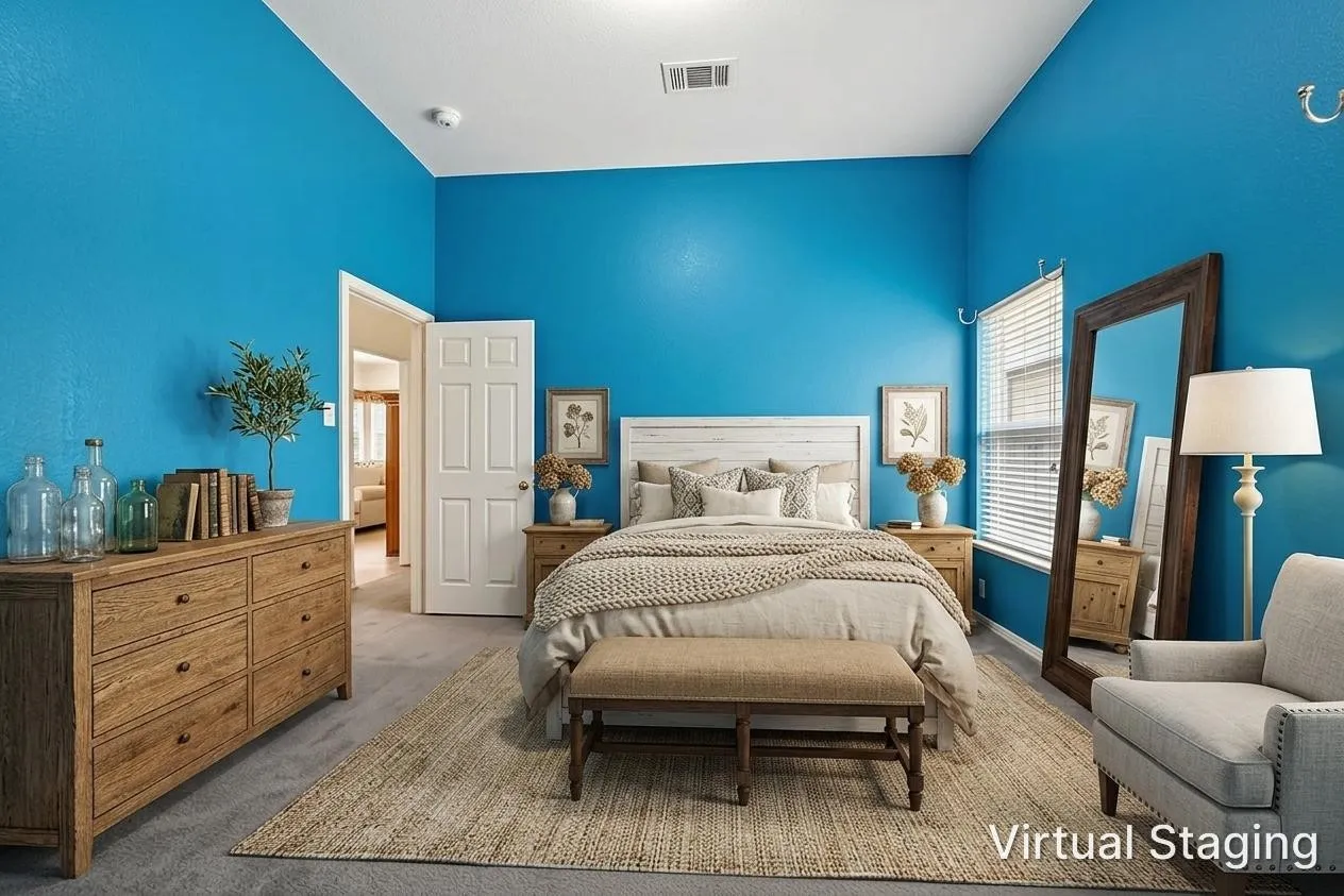Secondary bedroom showcased with furniture.