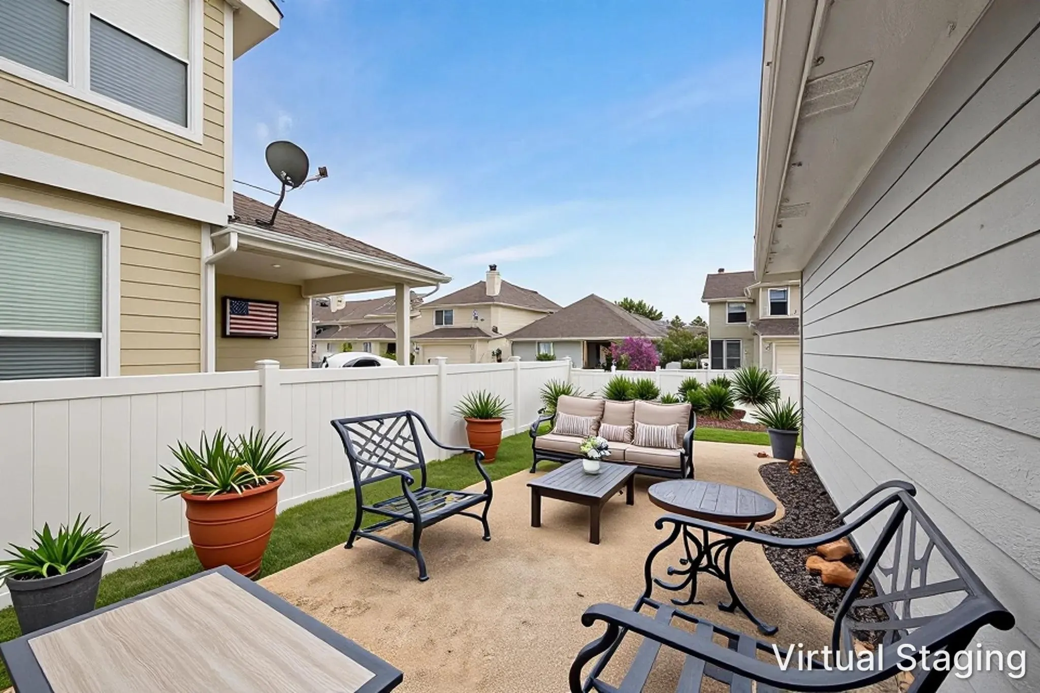 Back patio shown with furniture.