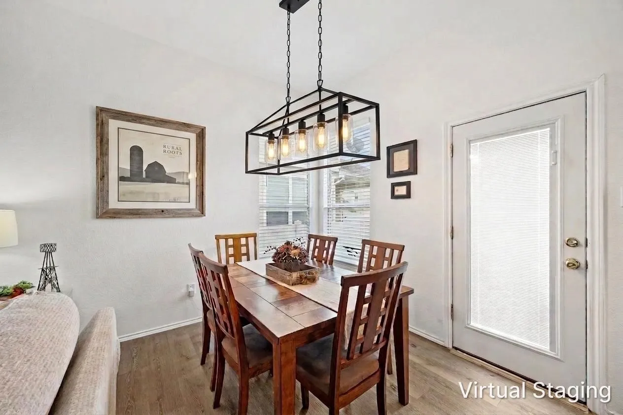 Open dining space from kitchen to living room.
