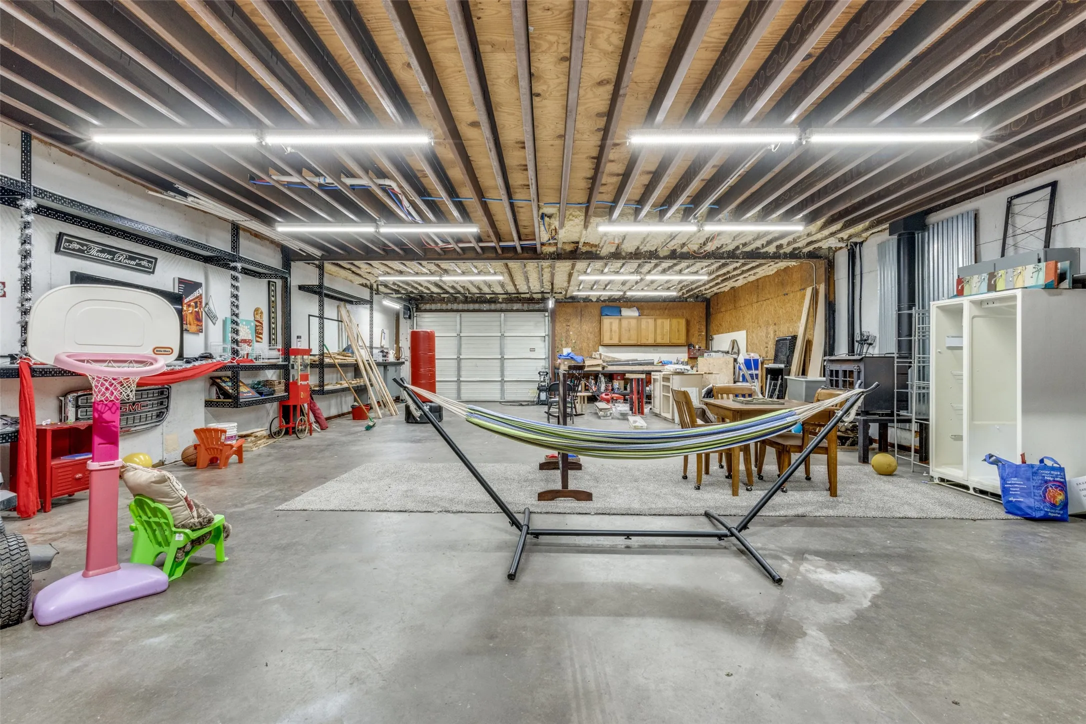 Garage with a workshop area