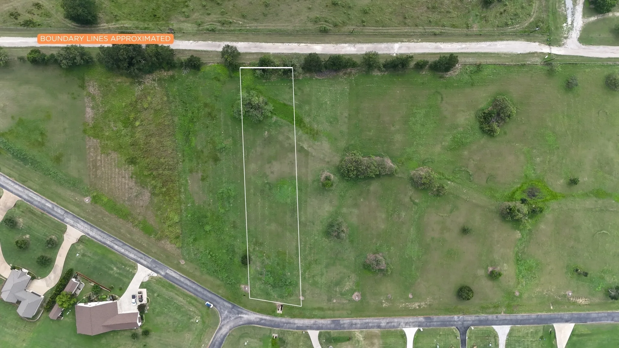 Top-down aerial perspective showcasing the lot's shape and layout.