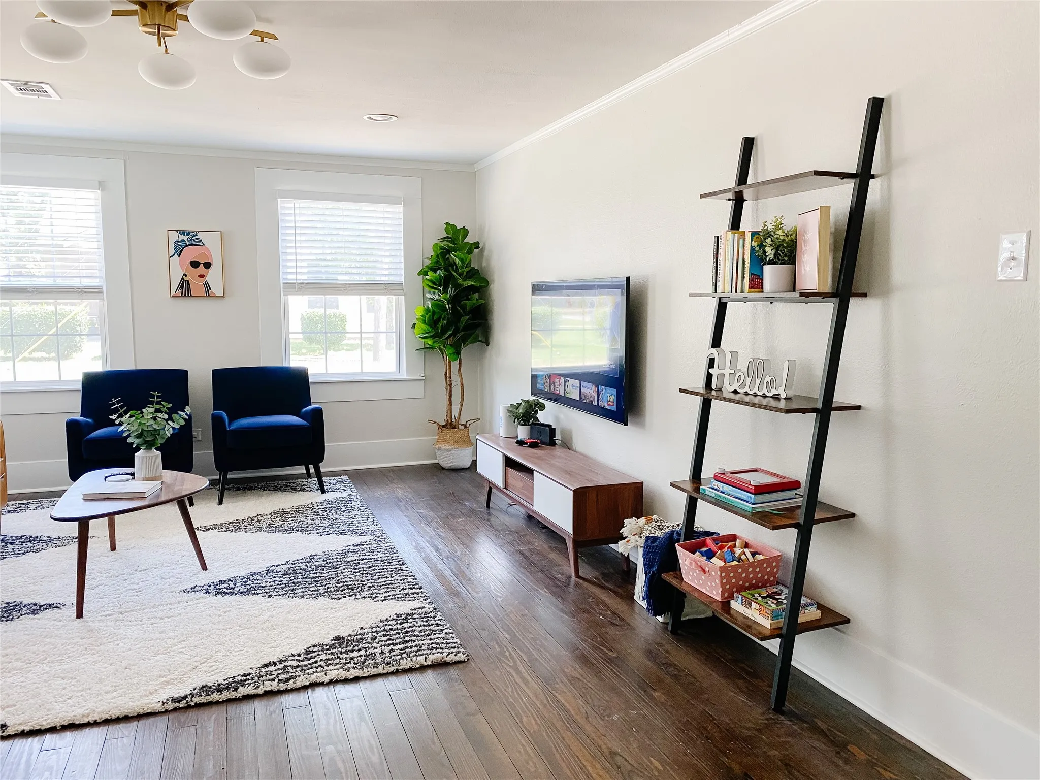 Hardwood-style flooring throughout the living space