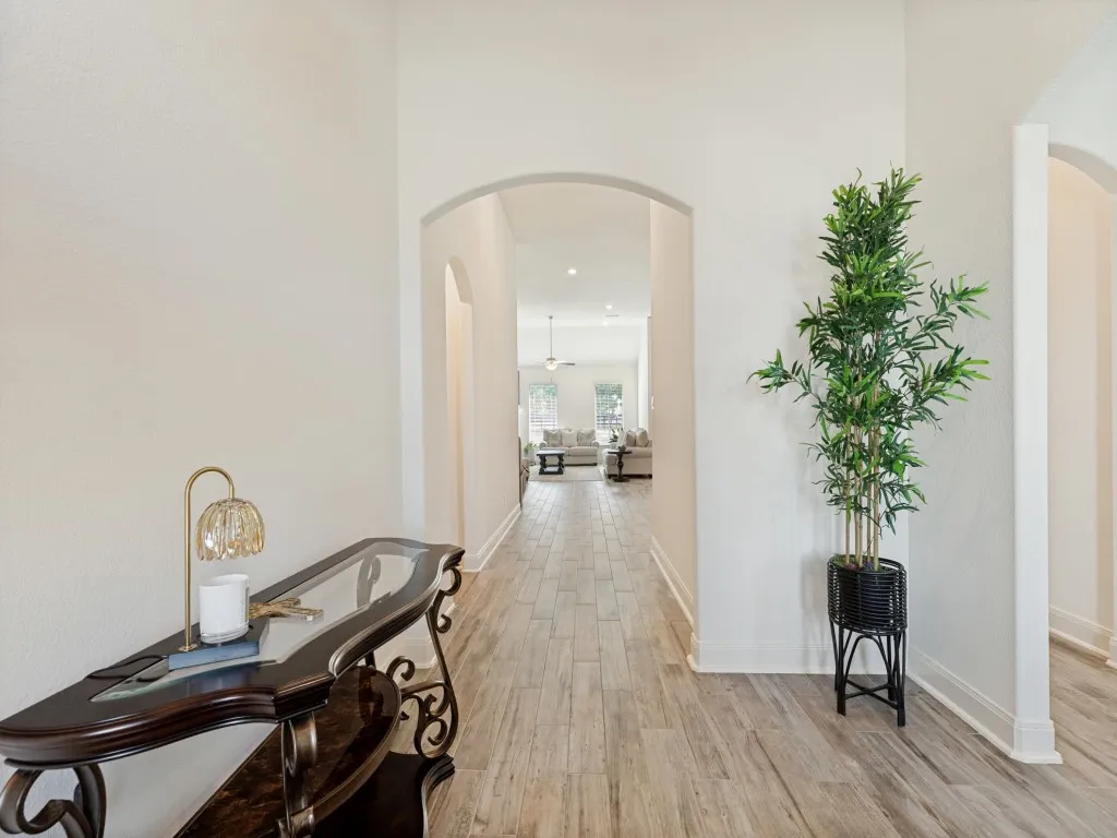 View from the front door.  To the right is the dining room and hallway with butler's pantry.