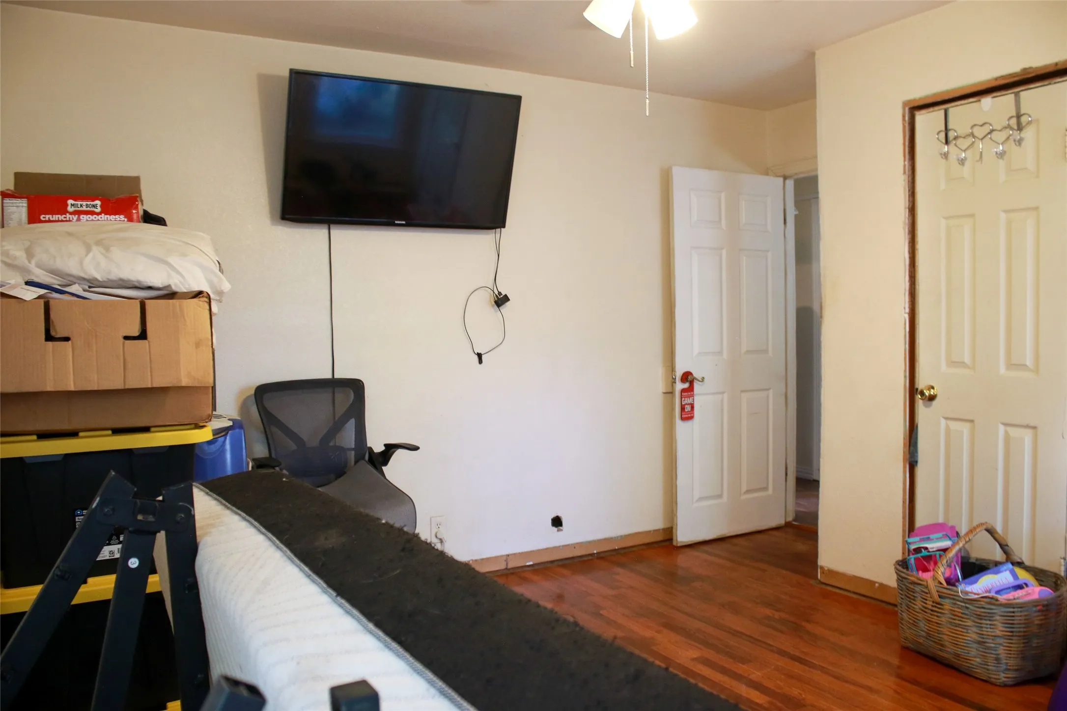 Wood-finish flooring with baseboard trim