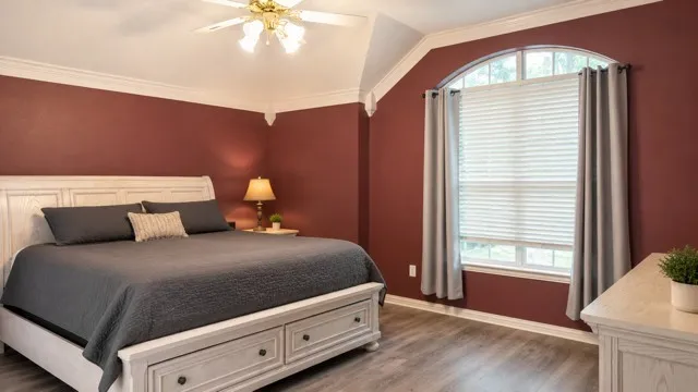 Arched window with blinds and curtains