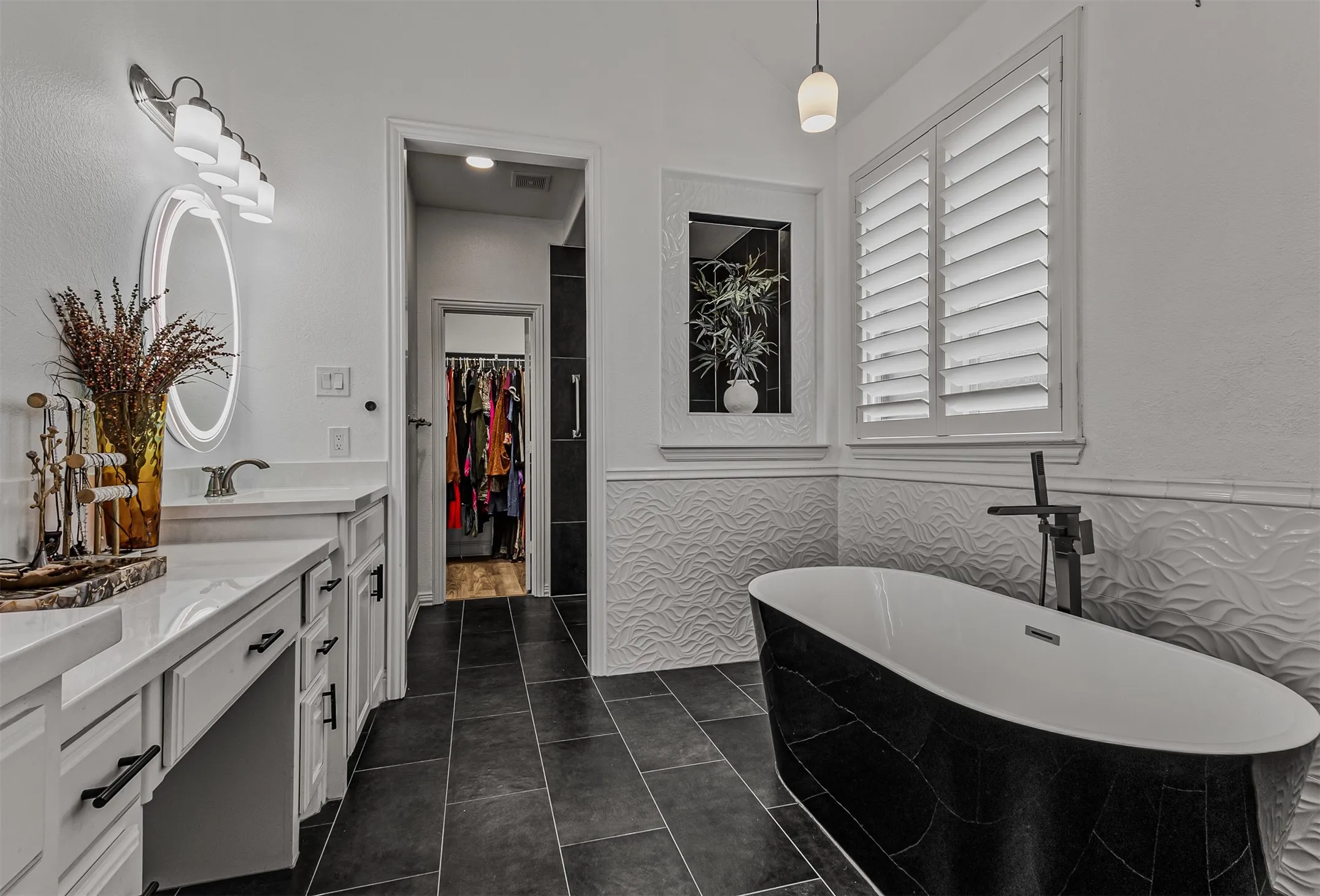 Freestanding tub and walk in shower