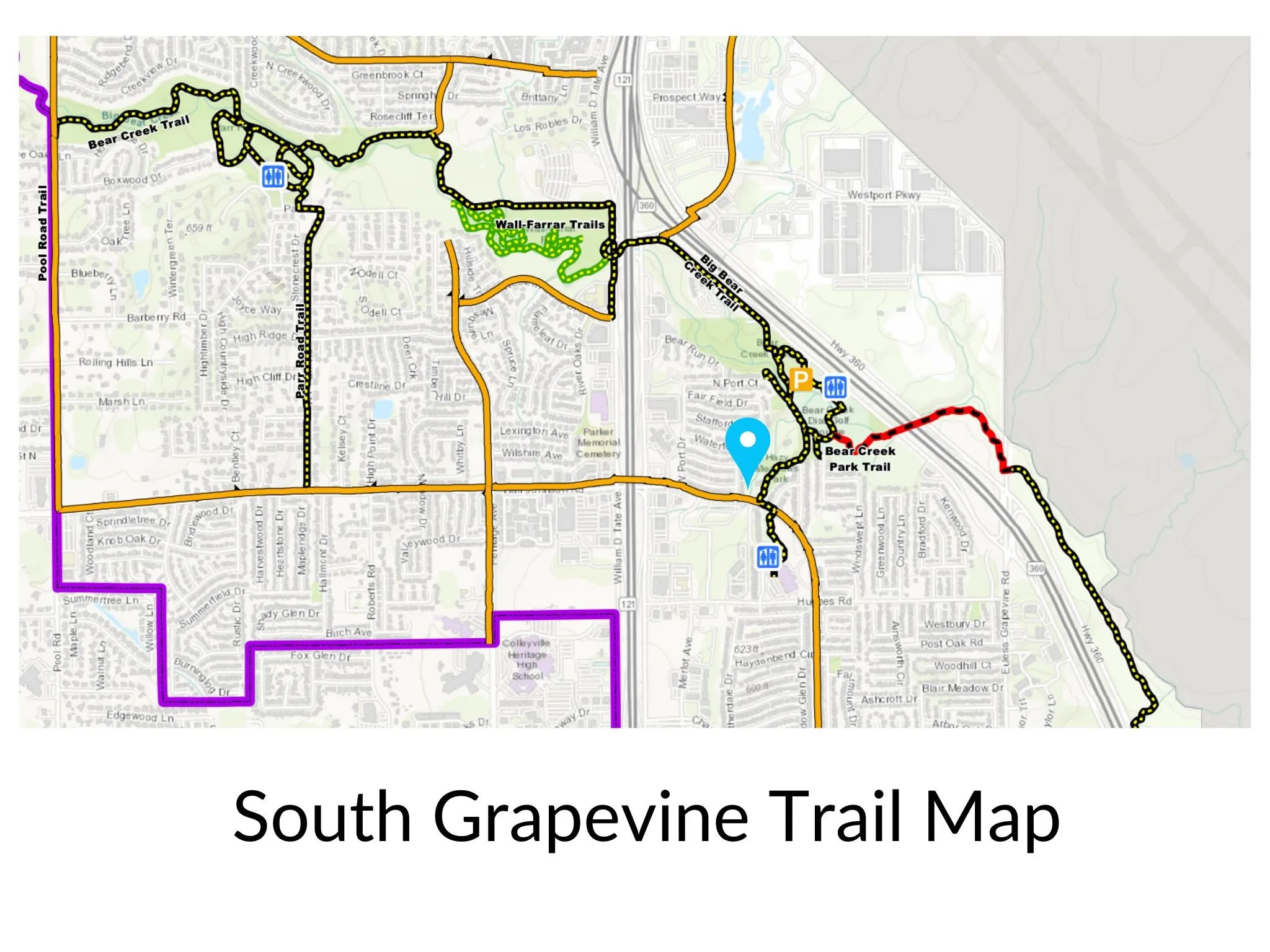Bear Creek trail system is less than 0.2 miles away with a trailhead at Hazy Meadow Park.