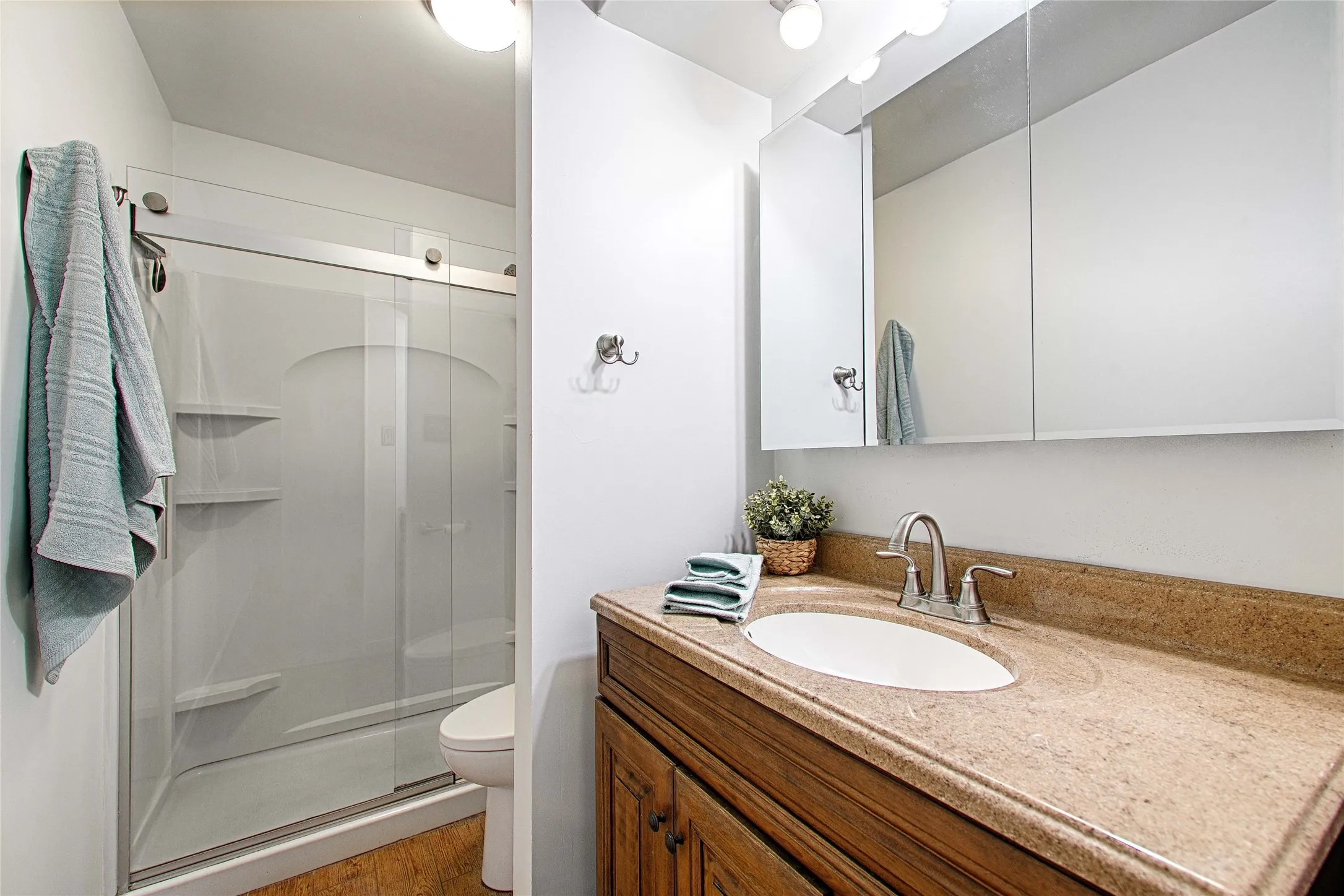 Updated bathroom with walk-in shower