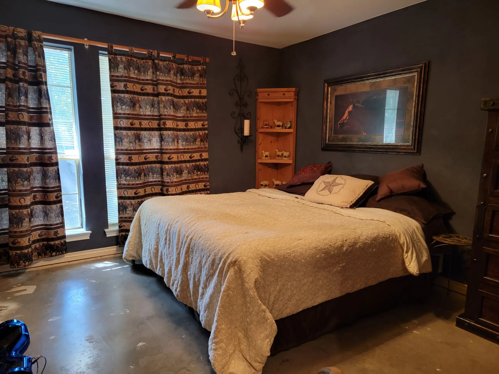 Dark-toned walls providing a dramatic backdrop