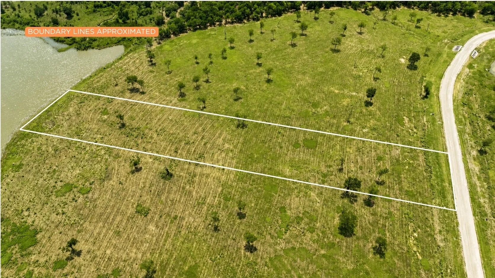Aerial view showcasing the approximate boundaries of Lot 230 and private road frontage.