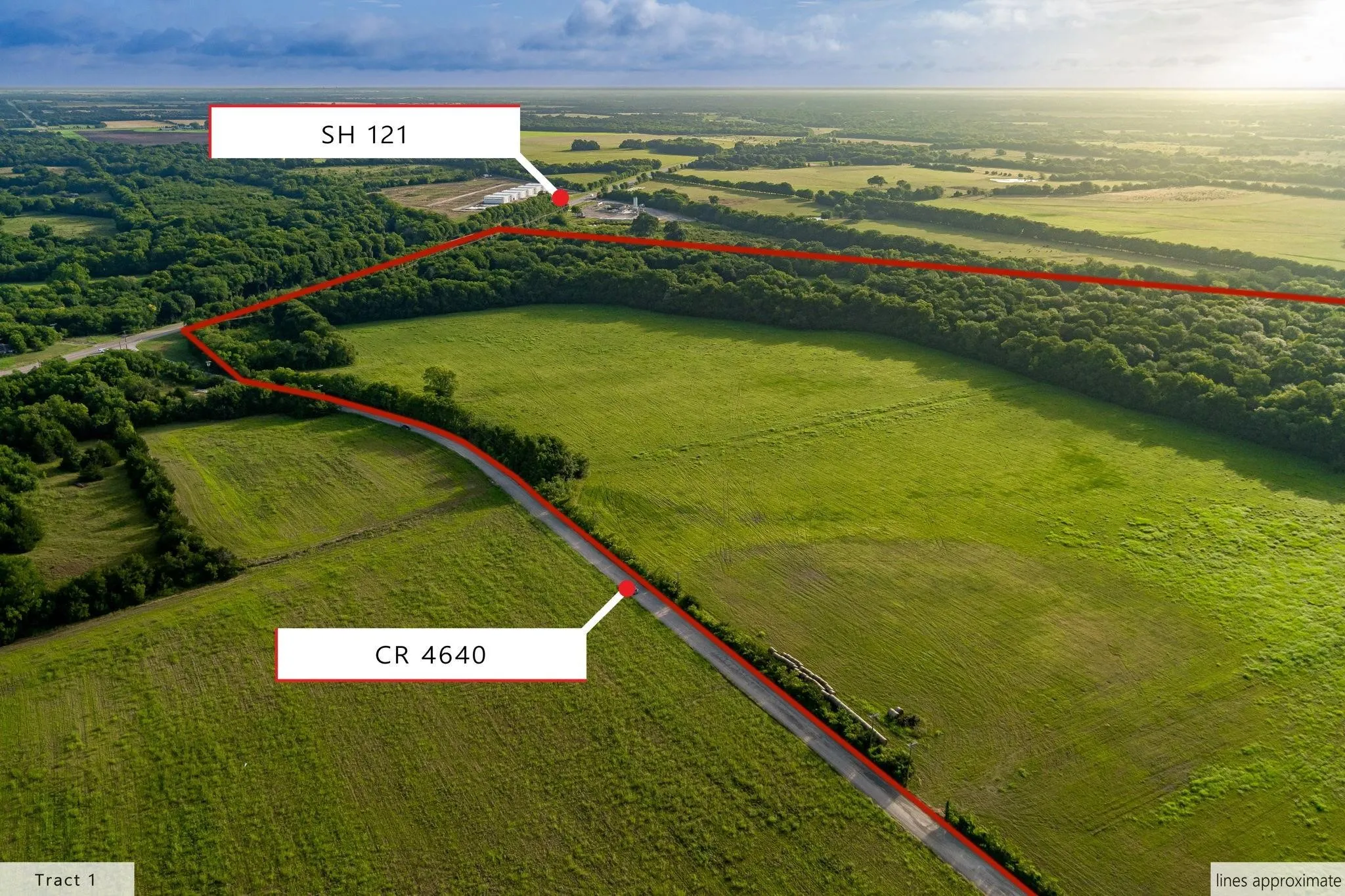 Expansive land parcel featuring direct access to CR 4640 and proximity to SH 121