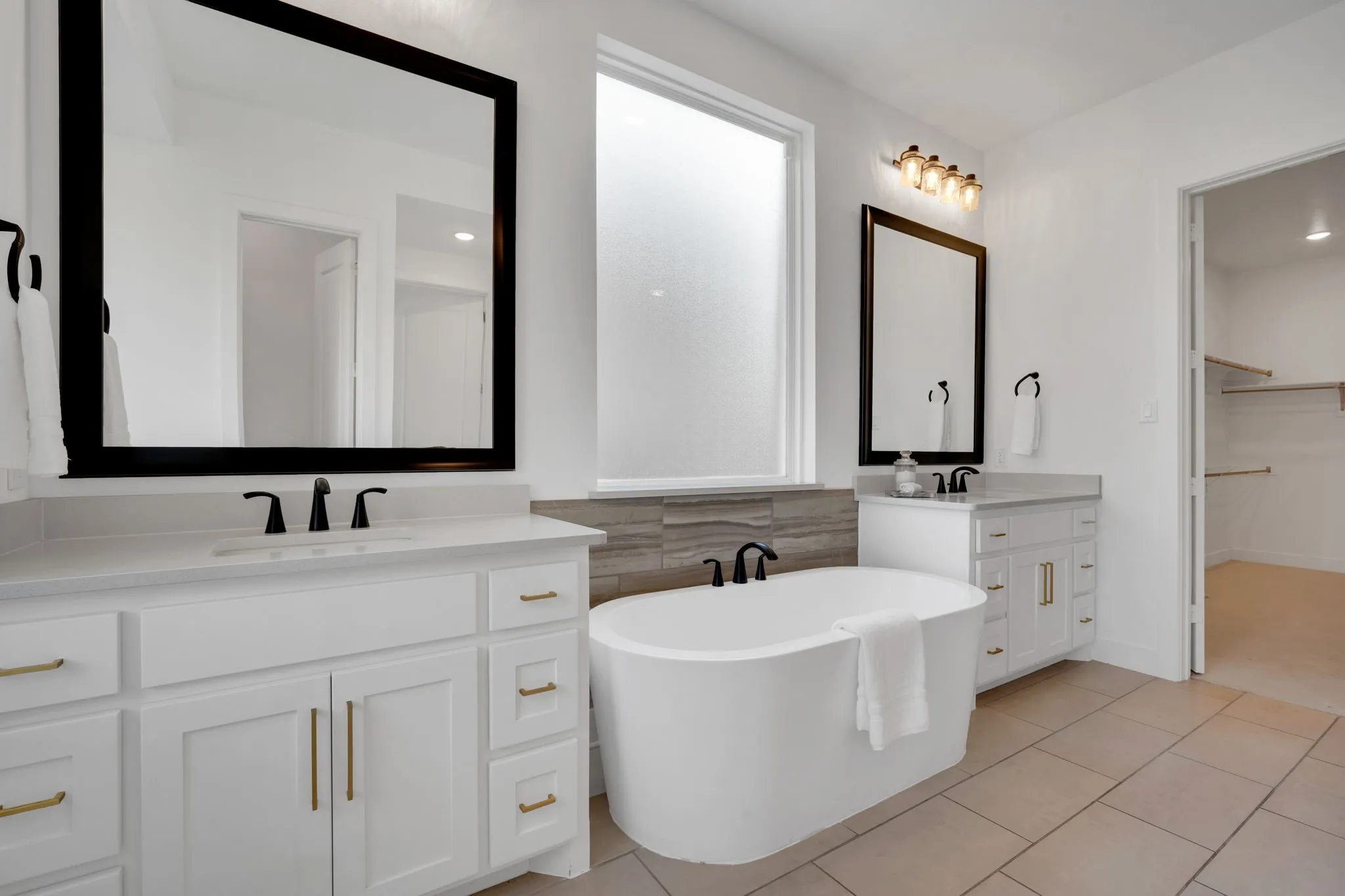 Soaking tub with separate shower.
