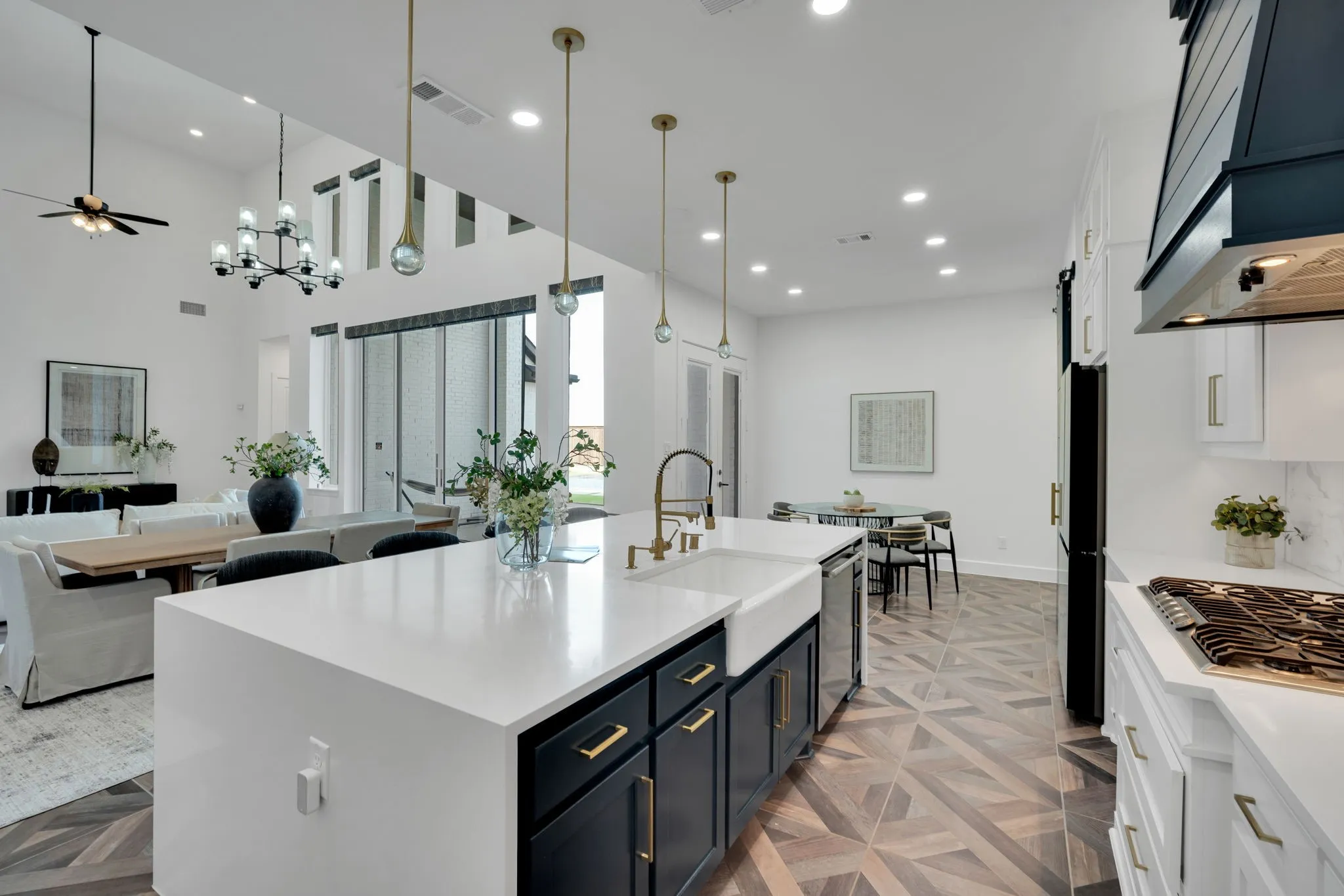 High end water fall quartz comfortably seats 4, perfect for entertaining!