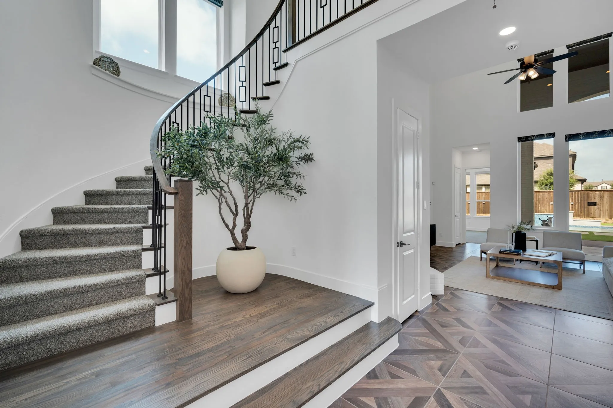 Gorgeous staircase with space for your holiday decorations!