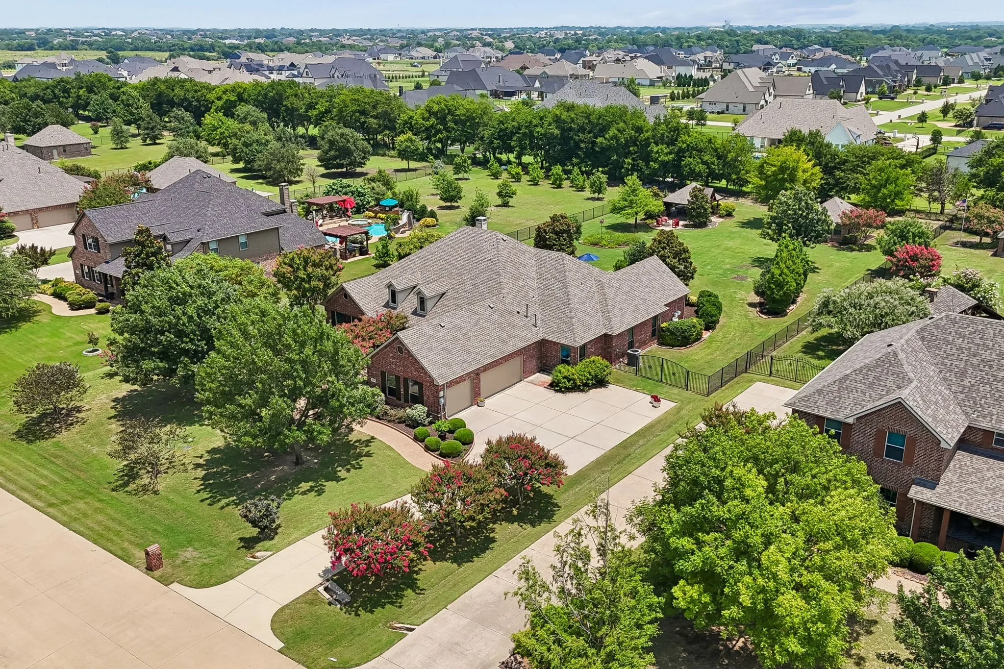 Aerial view of the front of the home.
