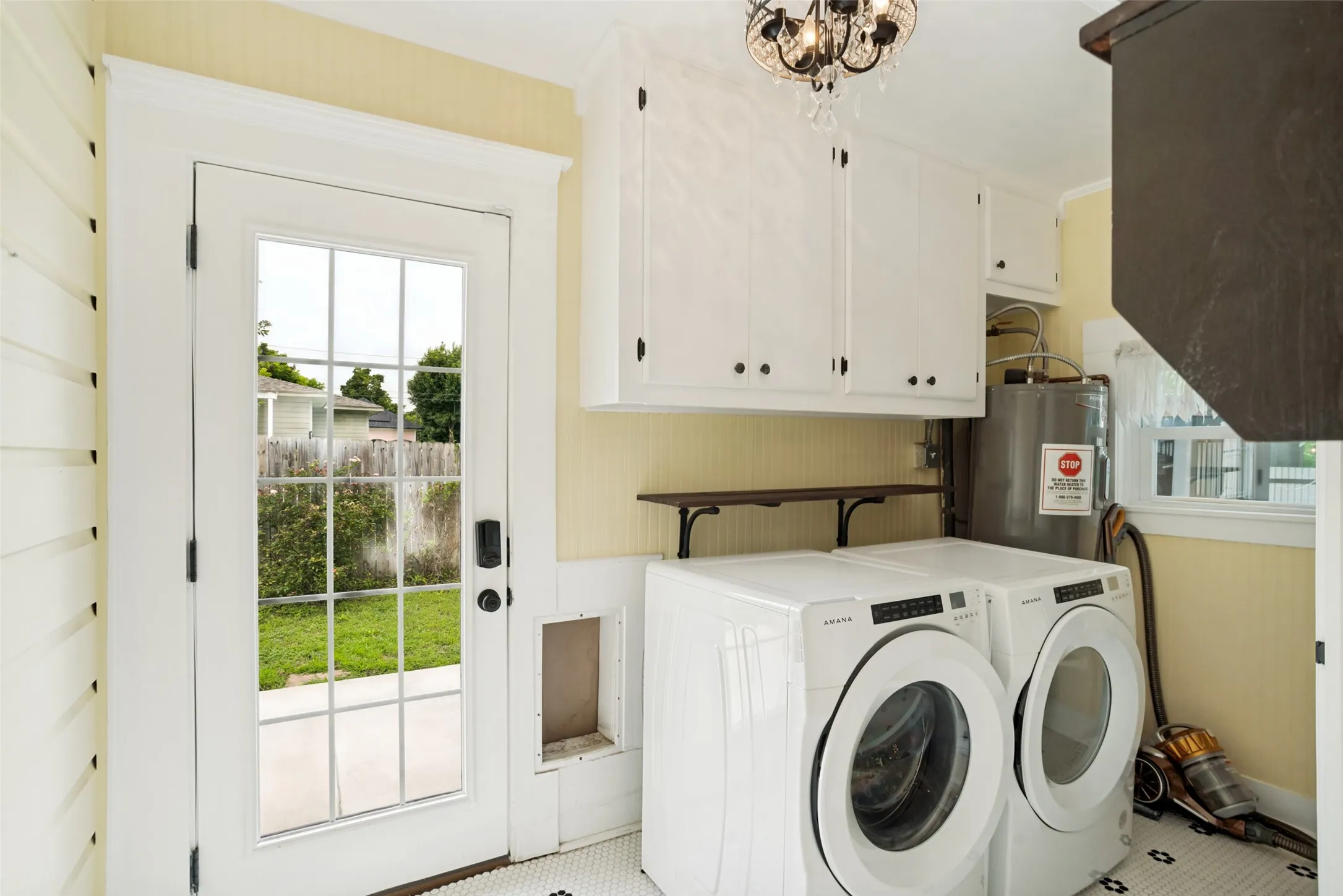 Laundry room sits on the back of the home.