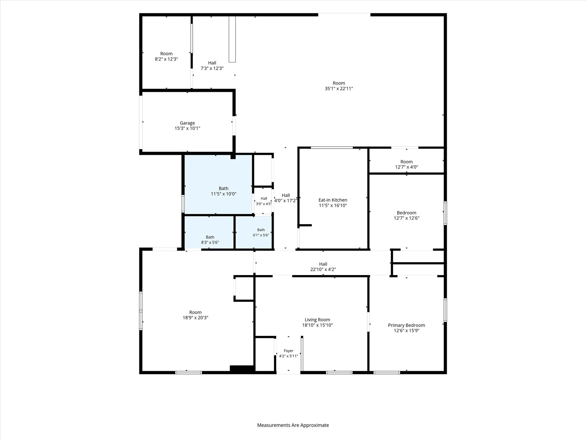 Floor plan of secondary building which was used previously as a barn then HVAC was added and converted to a residence and then was used a small church. Most of the flooring except for the tile has been removed. Finish out as residence or use more for warehouse or commercial business