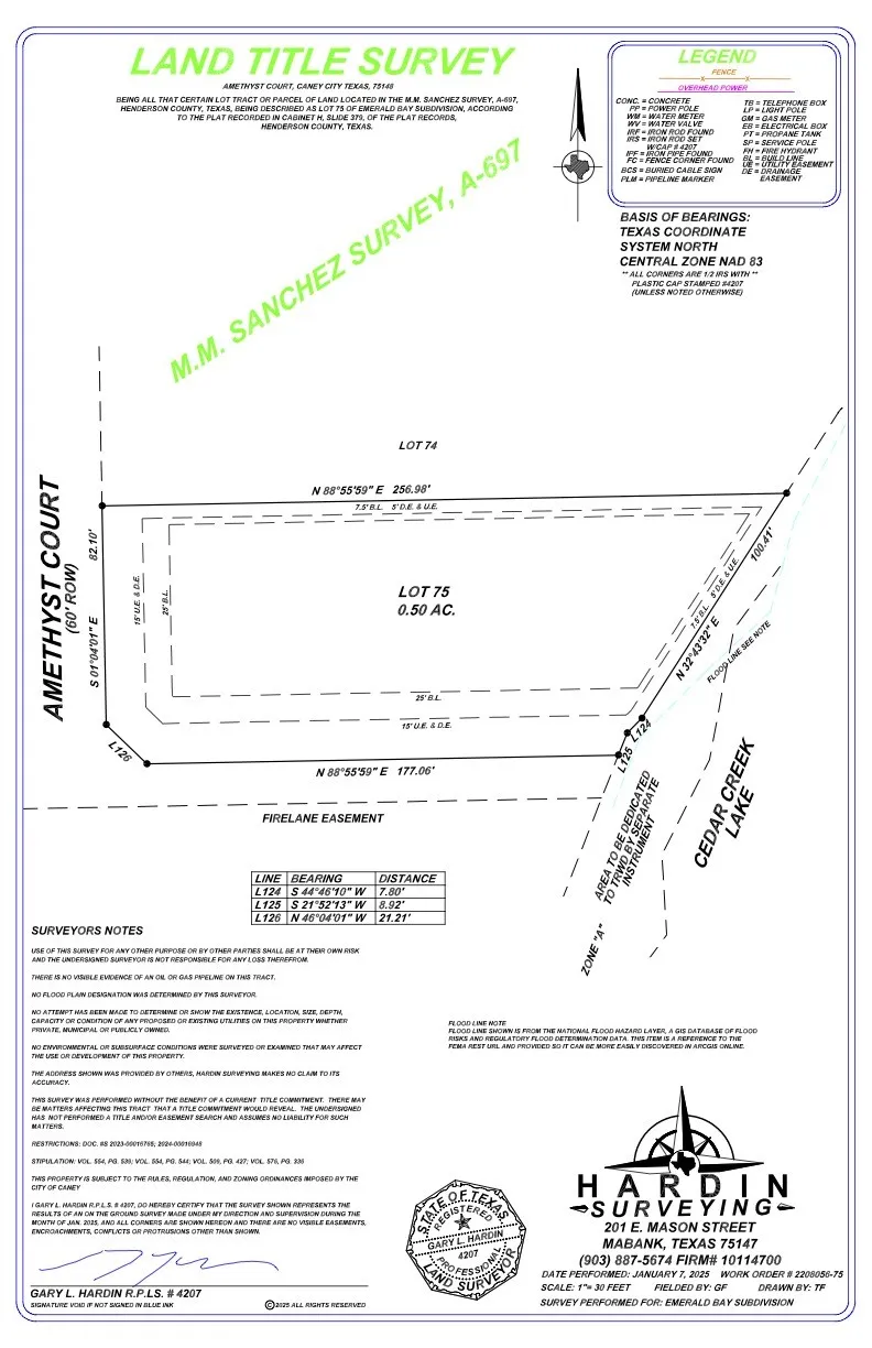 Lot 75 Survey. Lot allows  for private boat dock
