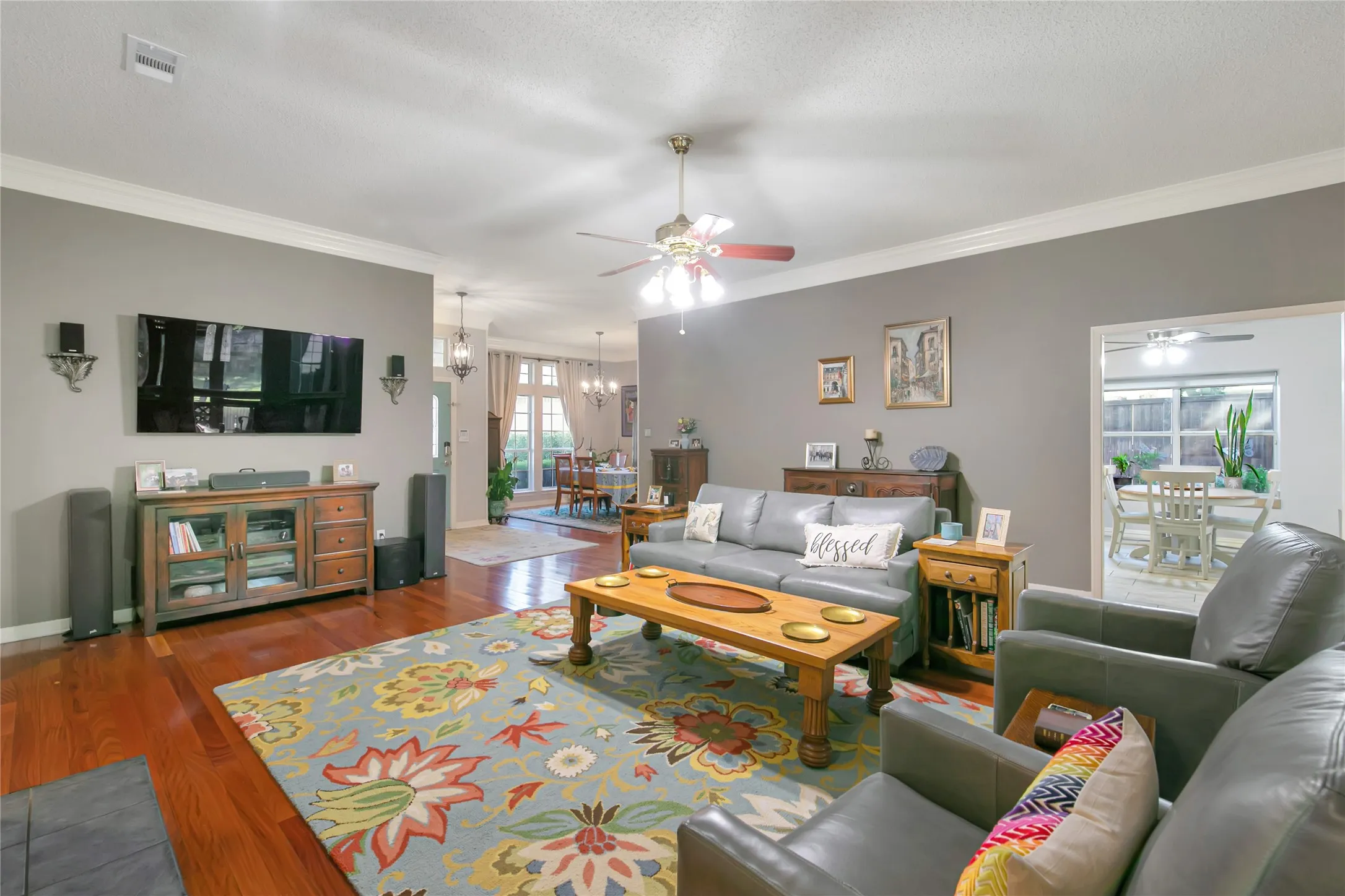 View from the family room towards the entry and formal dining area.