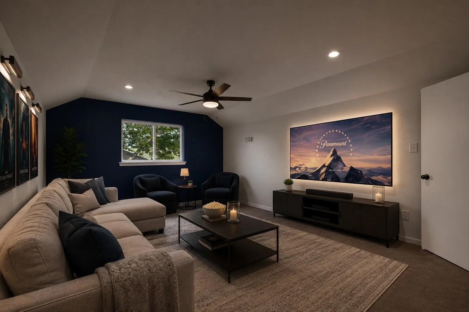Virtually Staged! Would make a great movie room!