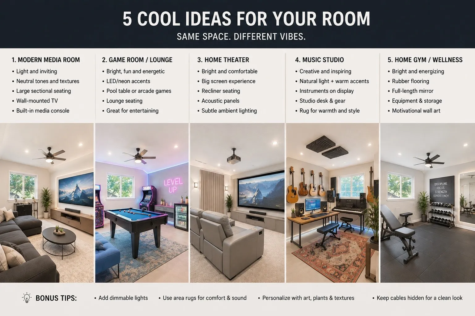Here are a Few Ideas on how to use the super cool bonus room upstairs!