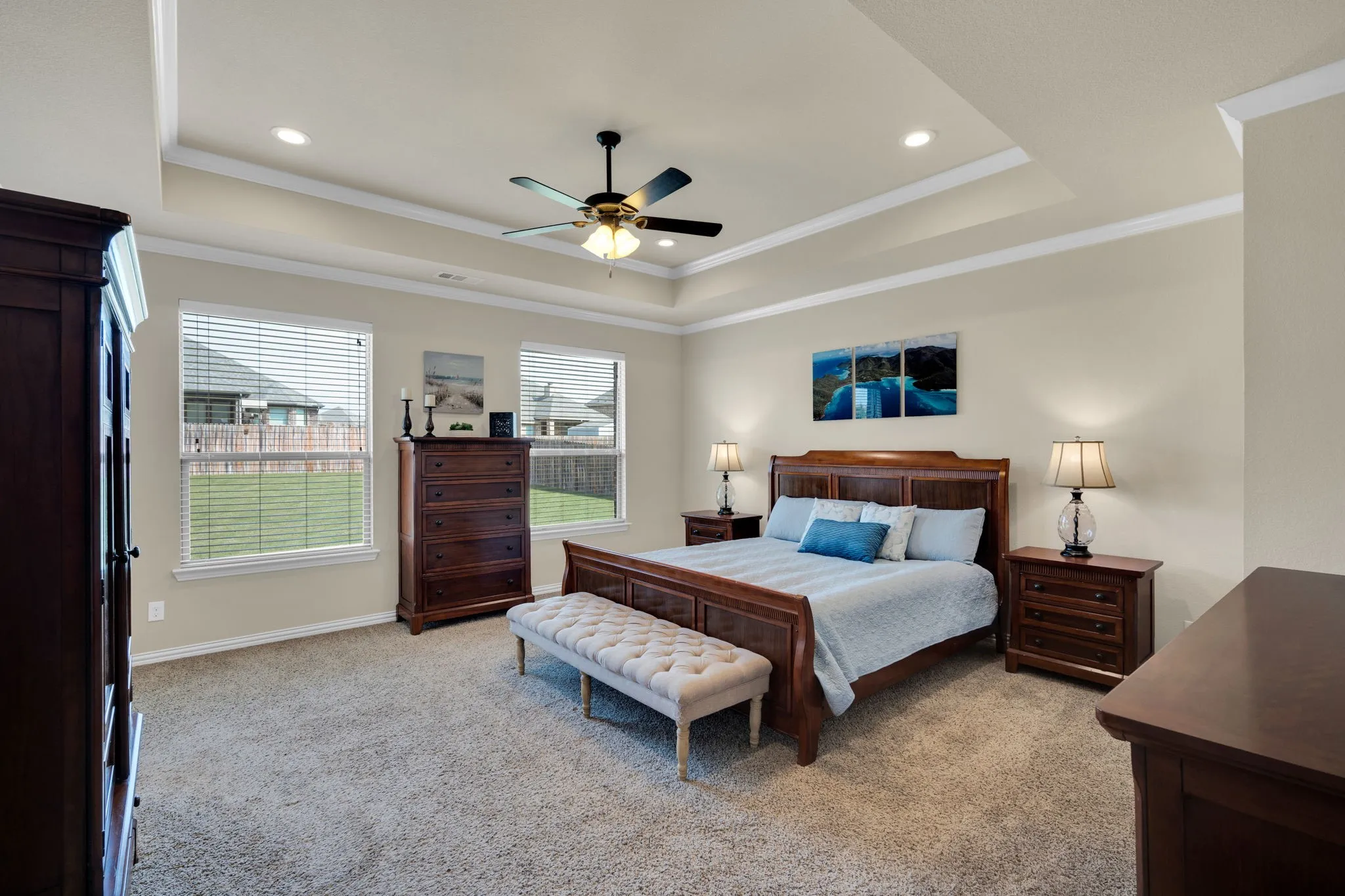 First floor
Primary suite overlooks the large backyard. The room provides ample space. It was designed by the seller to be oversized for extra room and privacy.