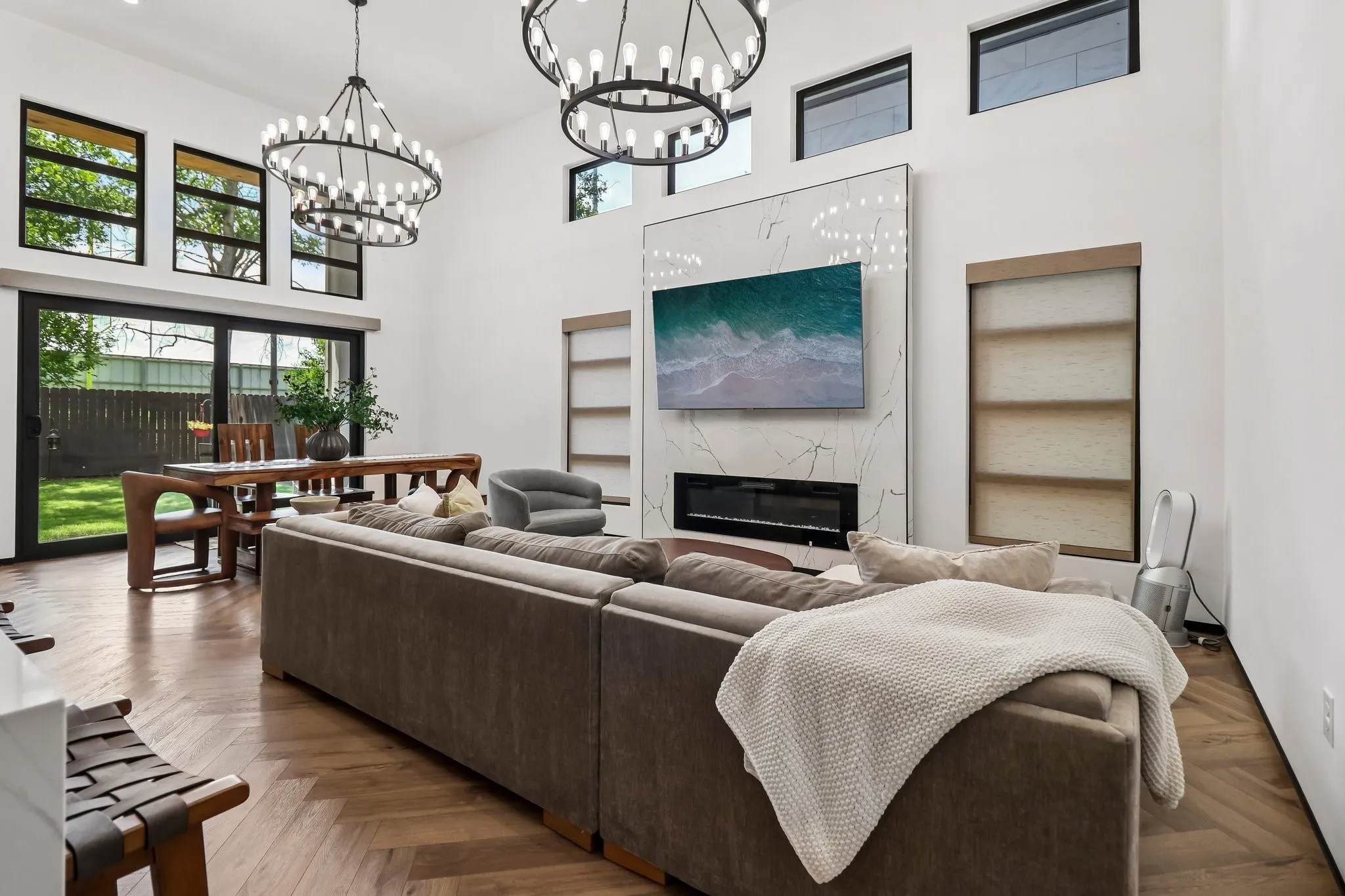 Stunning Living Room with Oversized Electric Fireplace