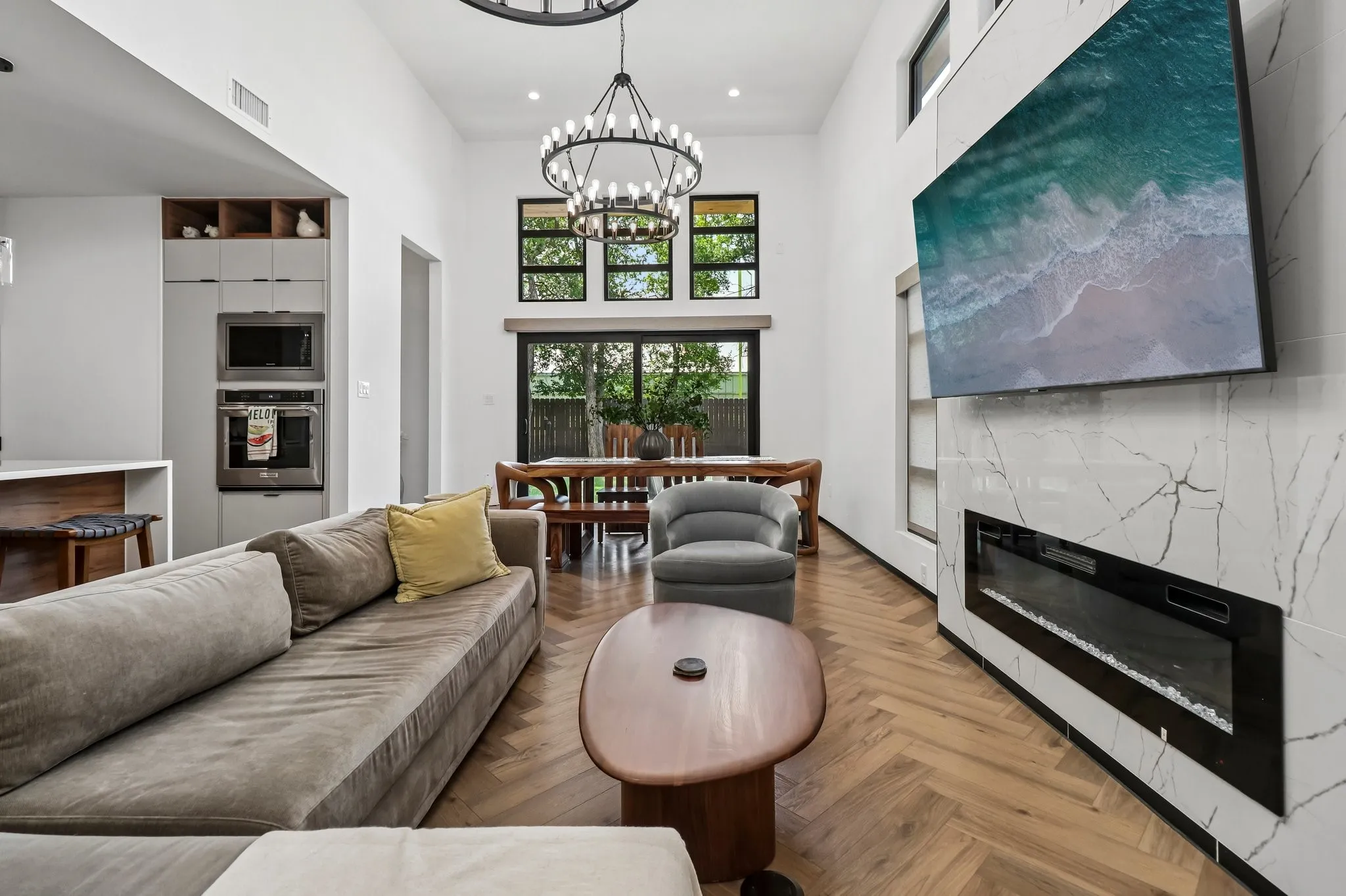 Stunning Living Room with Oversized Electric Fireplace