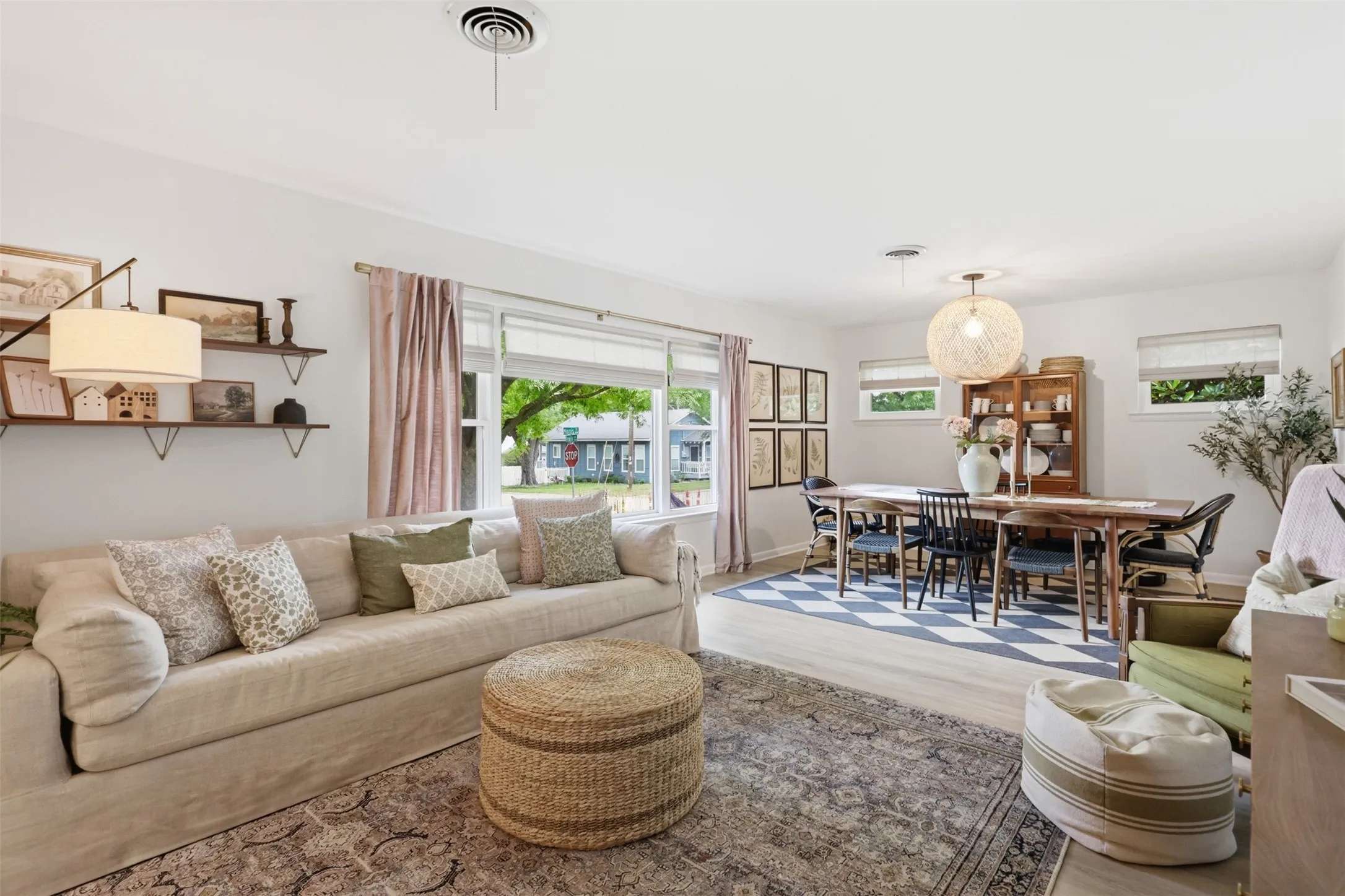 Living room has plenty of room for couch and chairs and is a perfect area to entertain guests.