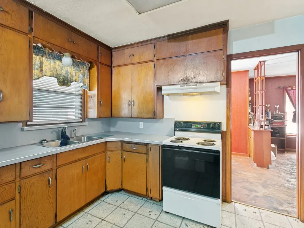 The dining room and living room are just off the kitchen.