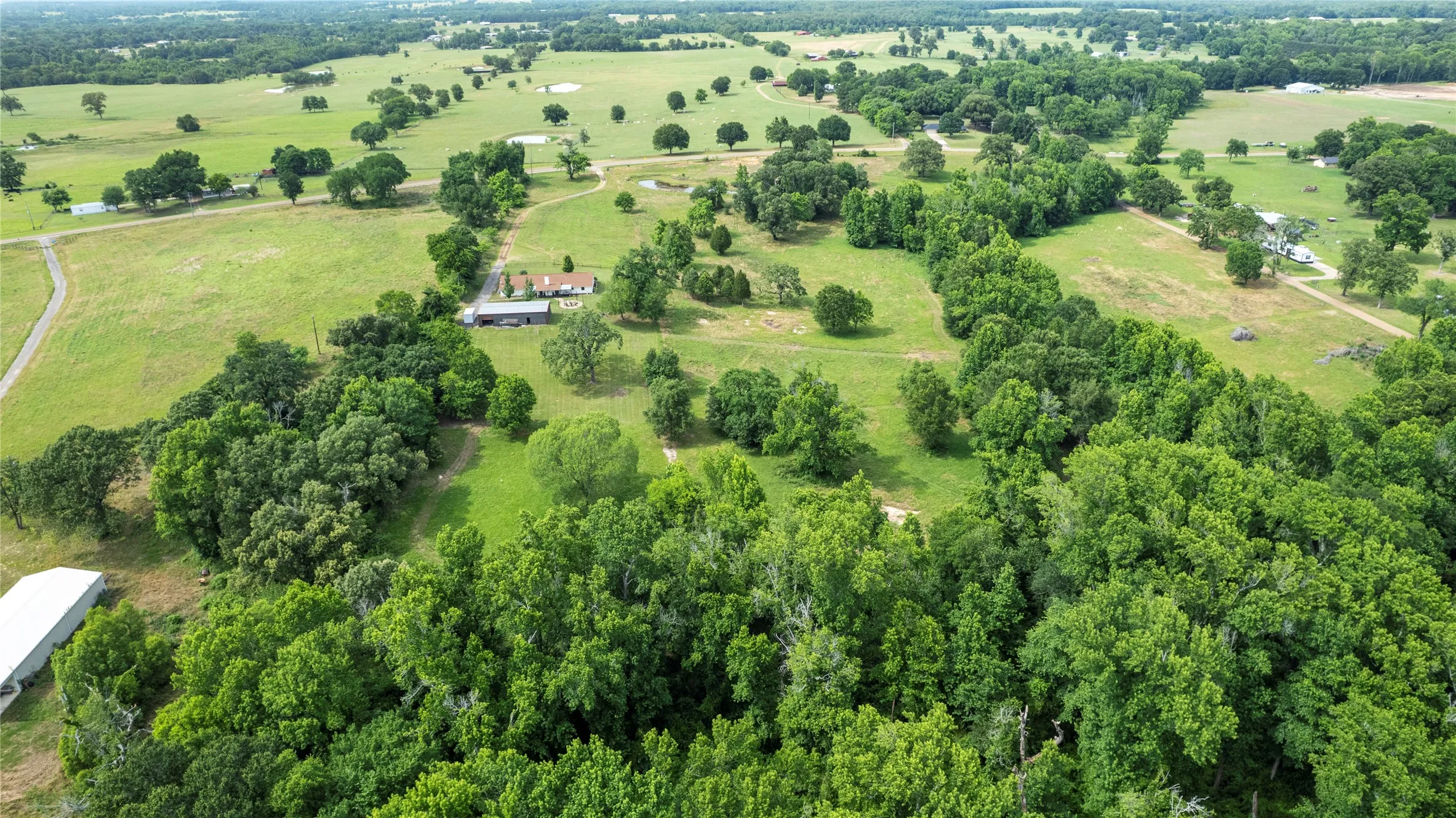 Expansive acreage featuring abundant mature trees and open green spaces