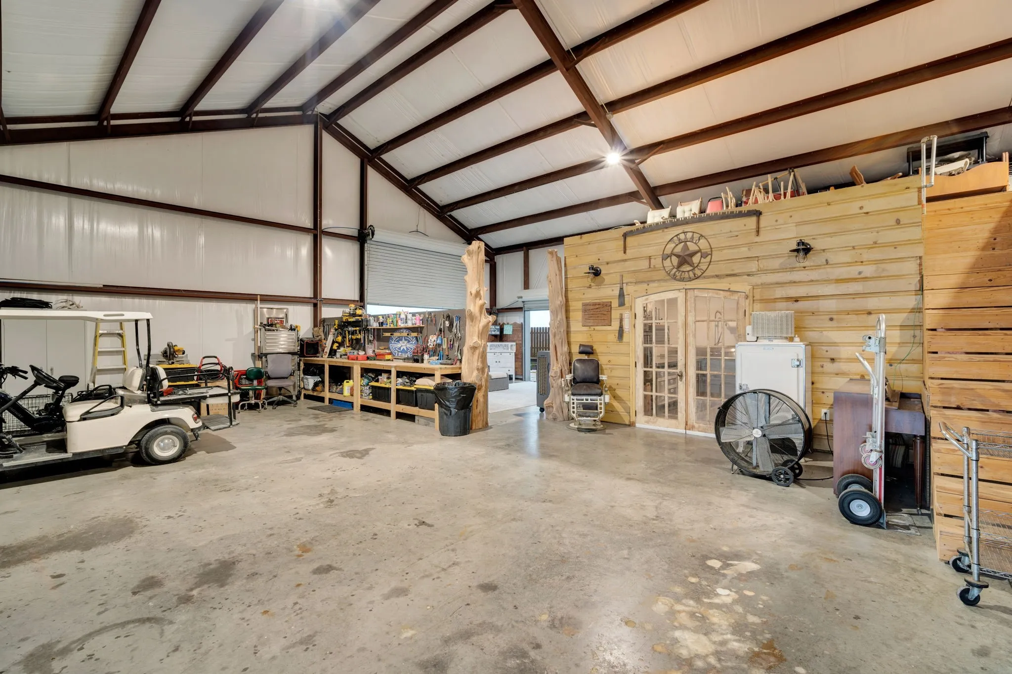 Attached to living space. Double doors enter into commercial kitchen