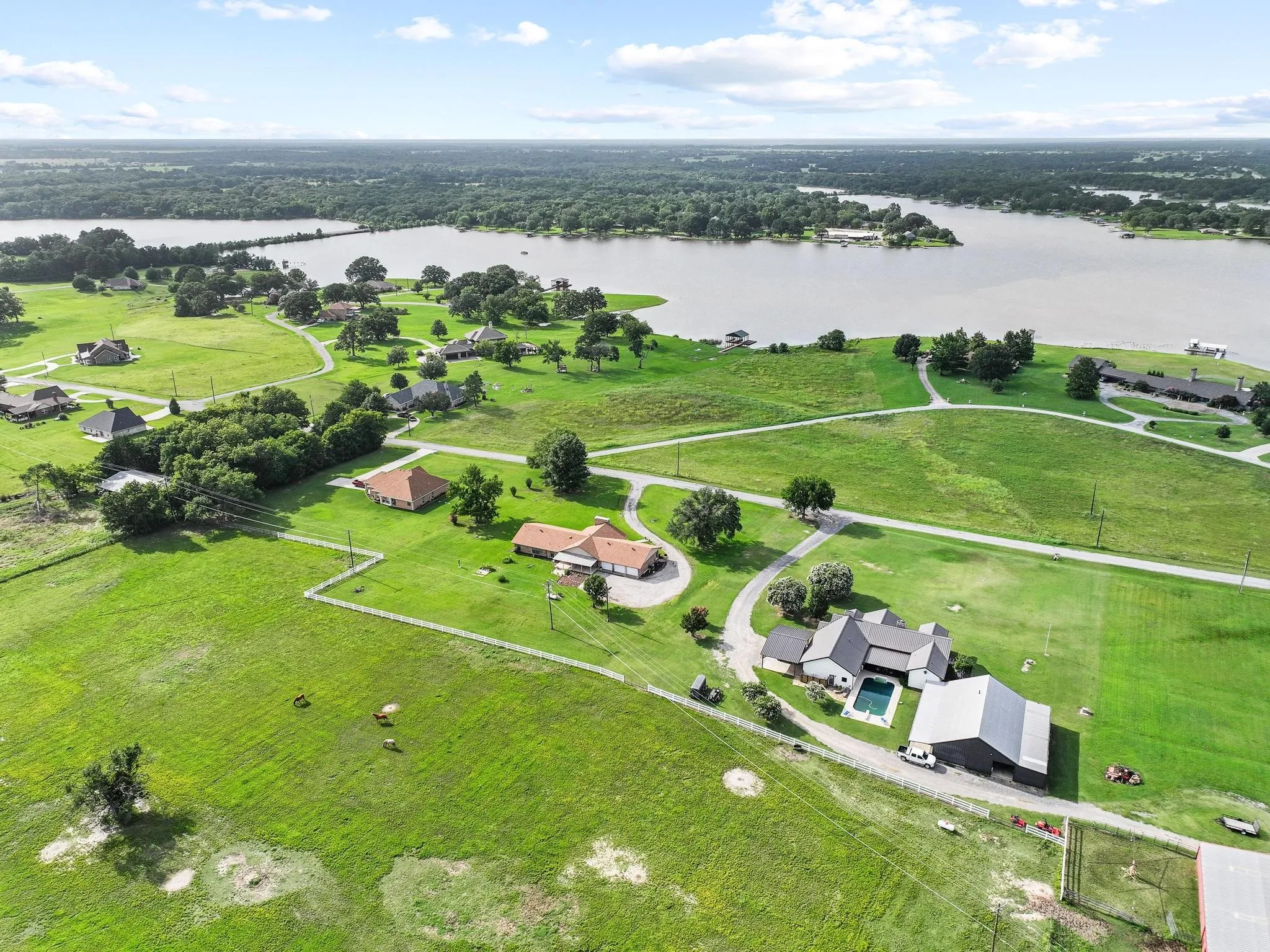 Aerial view of Lake Bonham.  Quiet Lake community
