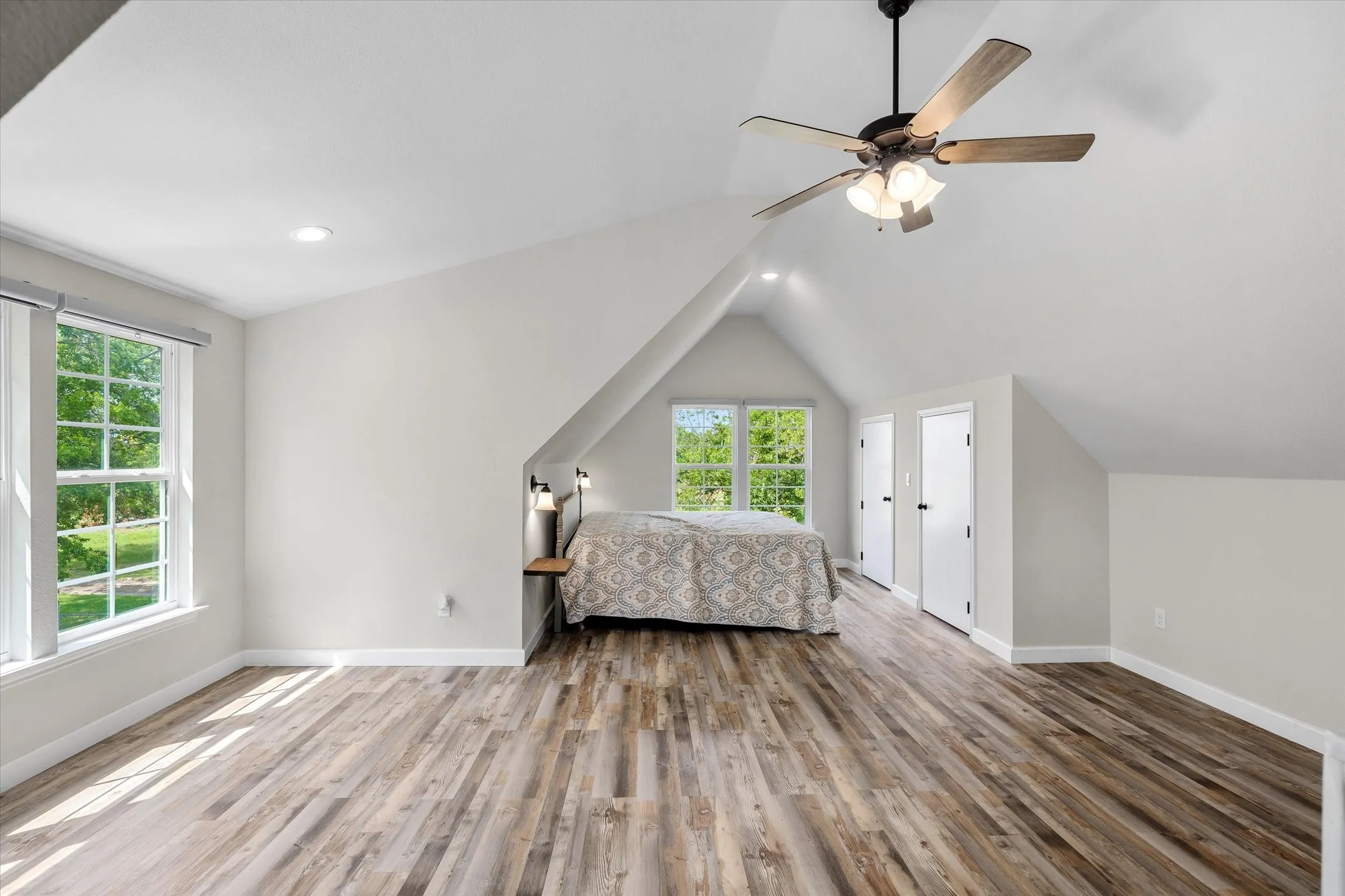 Large space for living area in garage apartment.