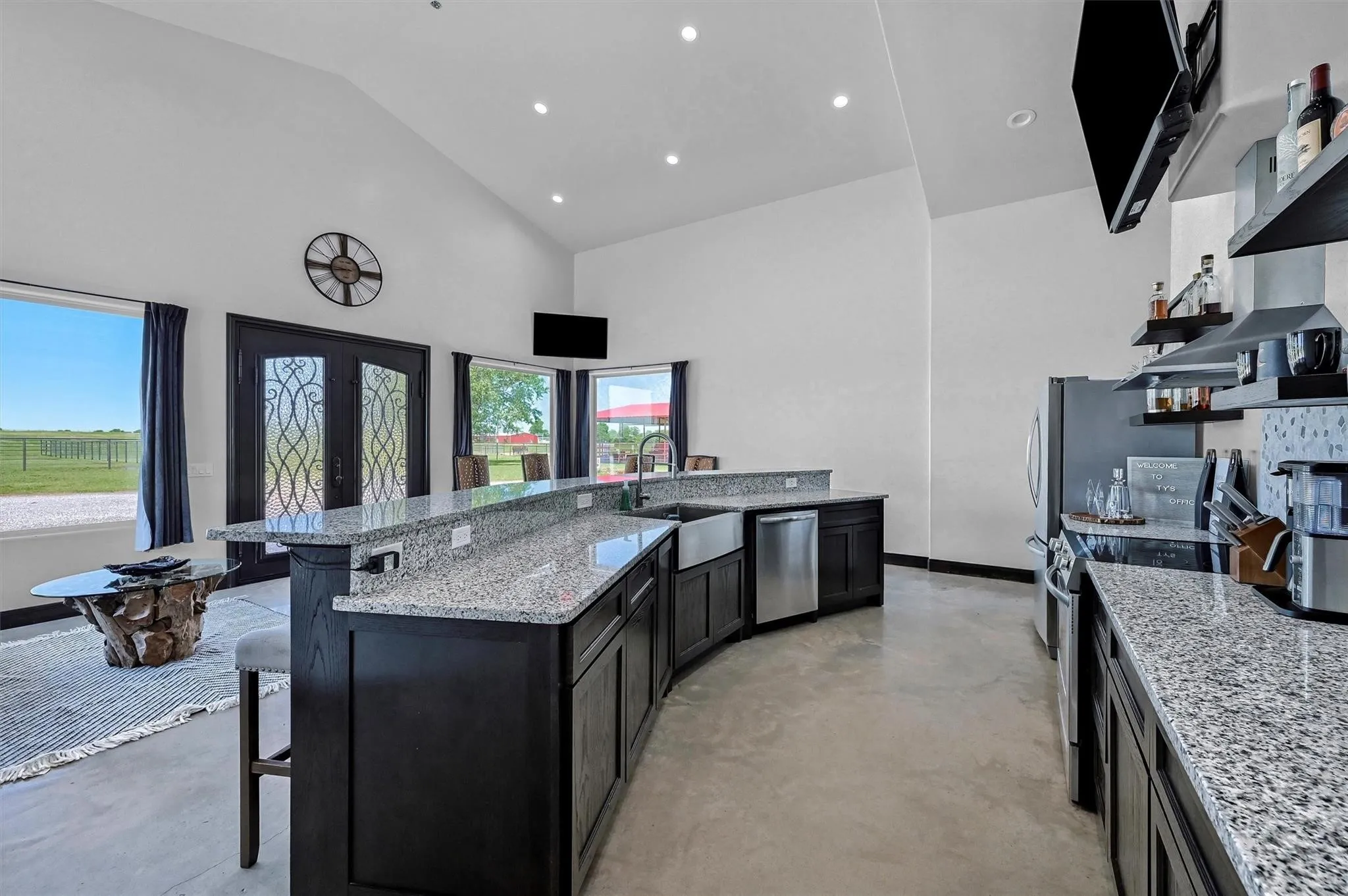 Lounge bar and kitchen area.