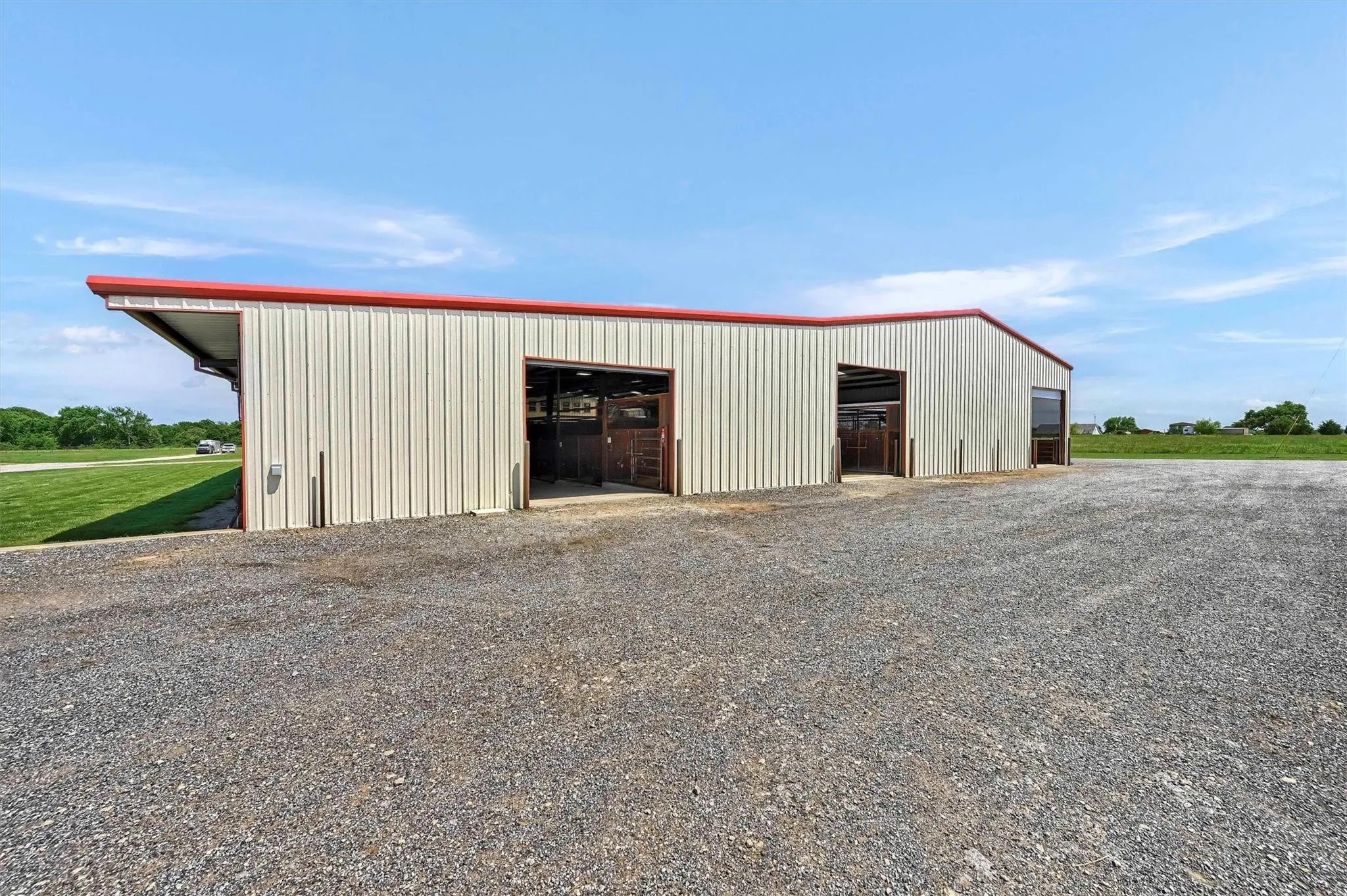 West side of 72-stall barn with access doors on all sides of the building.