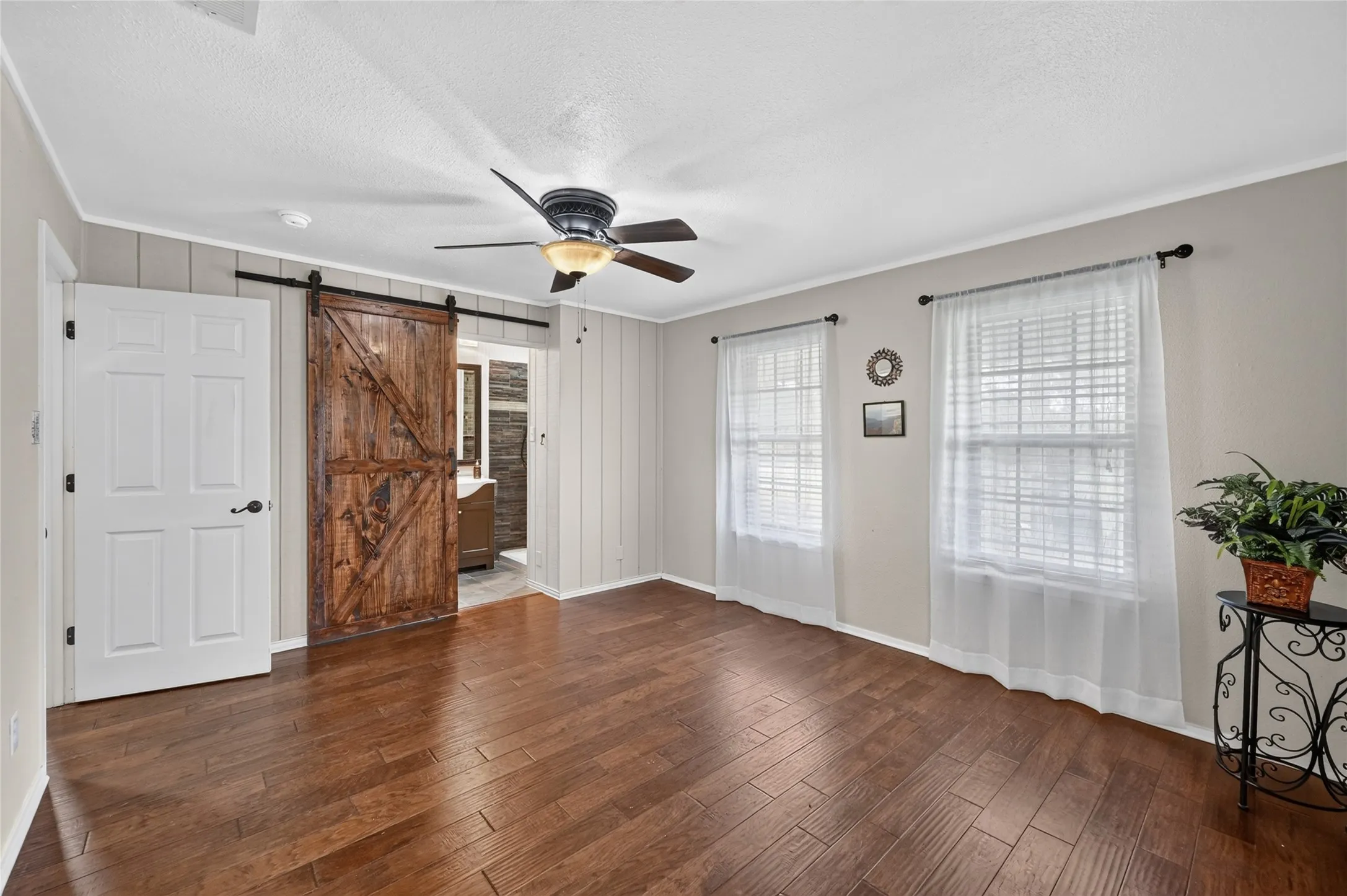 and a neutral wall color with white trim