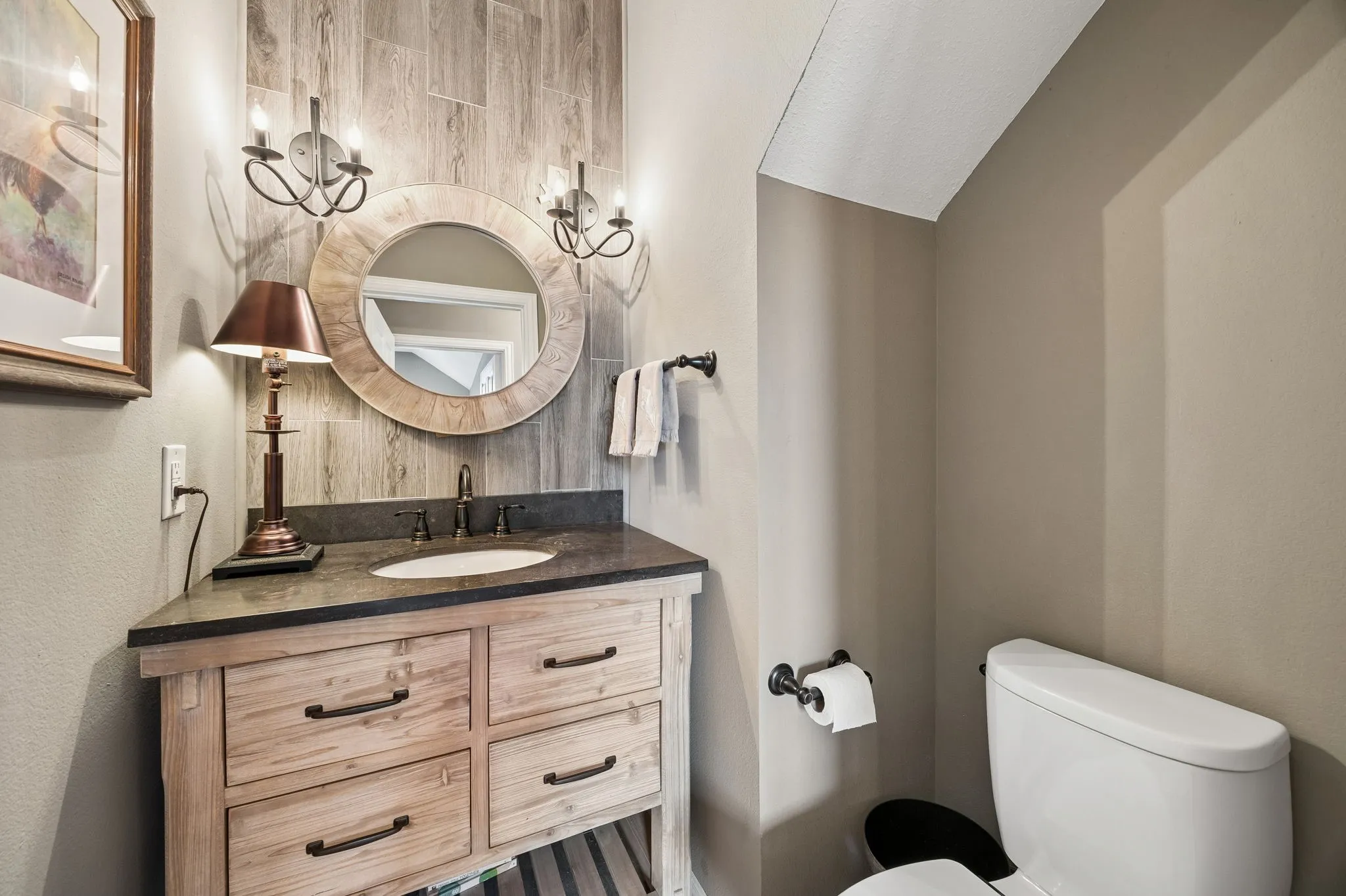 downstairs powder room off hallway