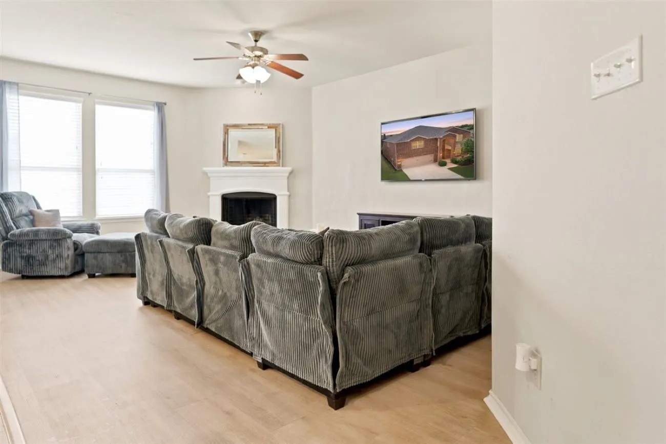 View of family room as seen from kitchen.