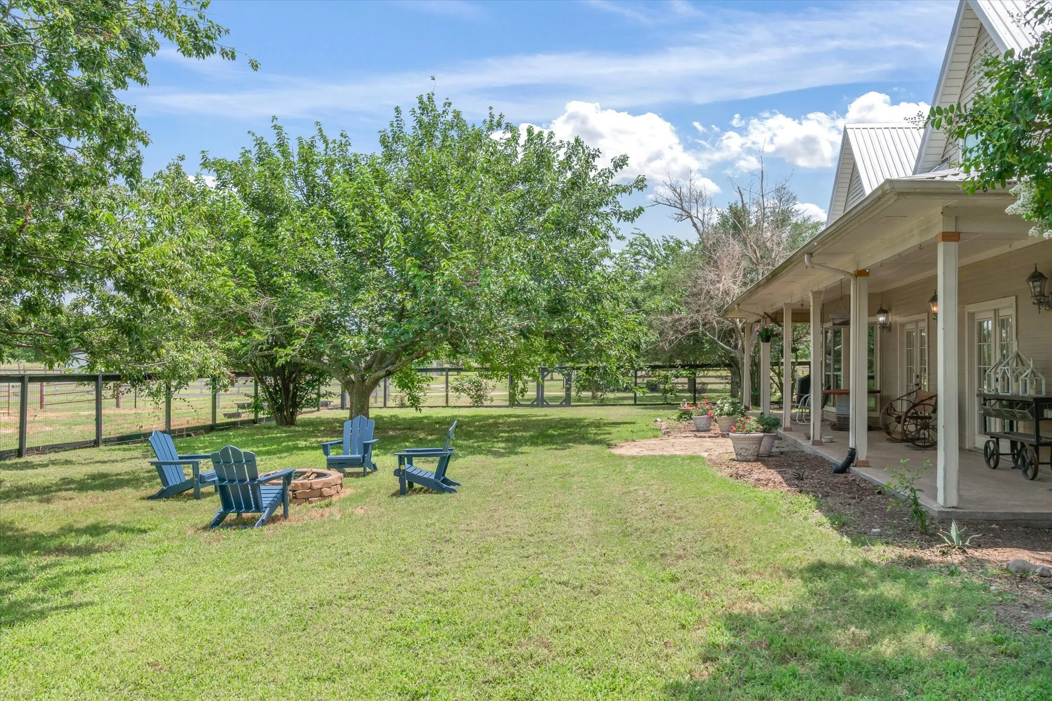 Backyard for family gatherings around the fire pit.