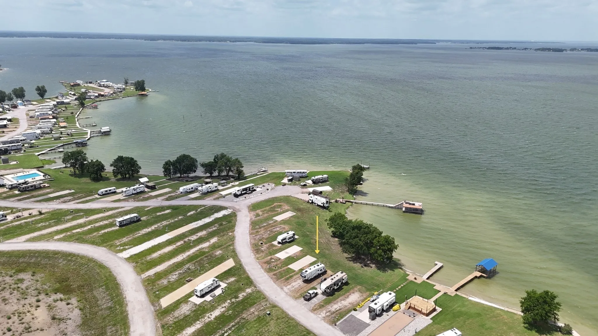 Elevated lake view highlighting the waterfront community.