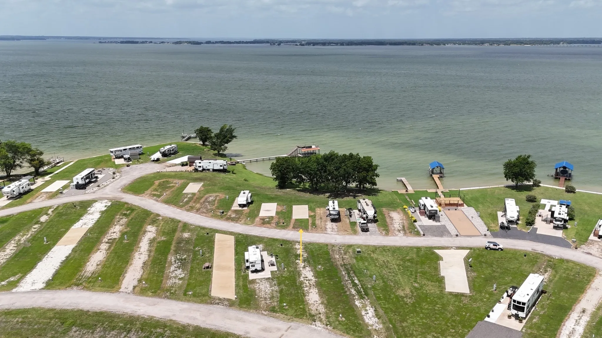 Aerial view showing the lot’s waterfront location.