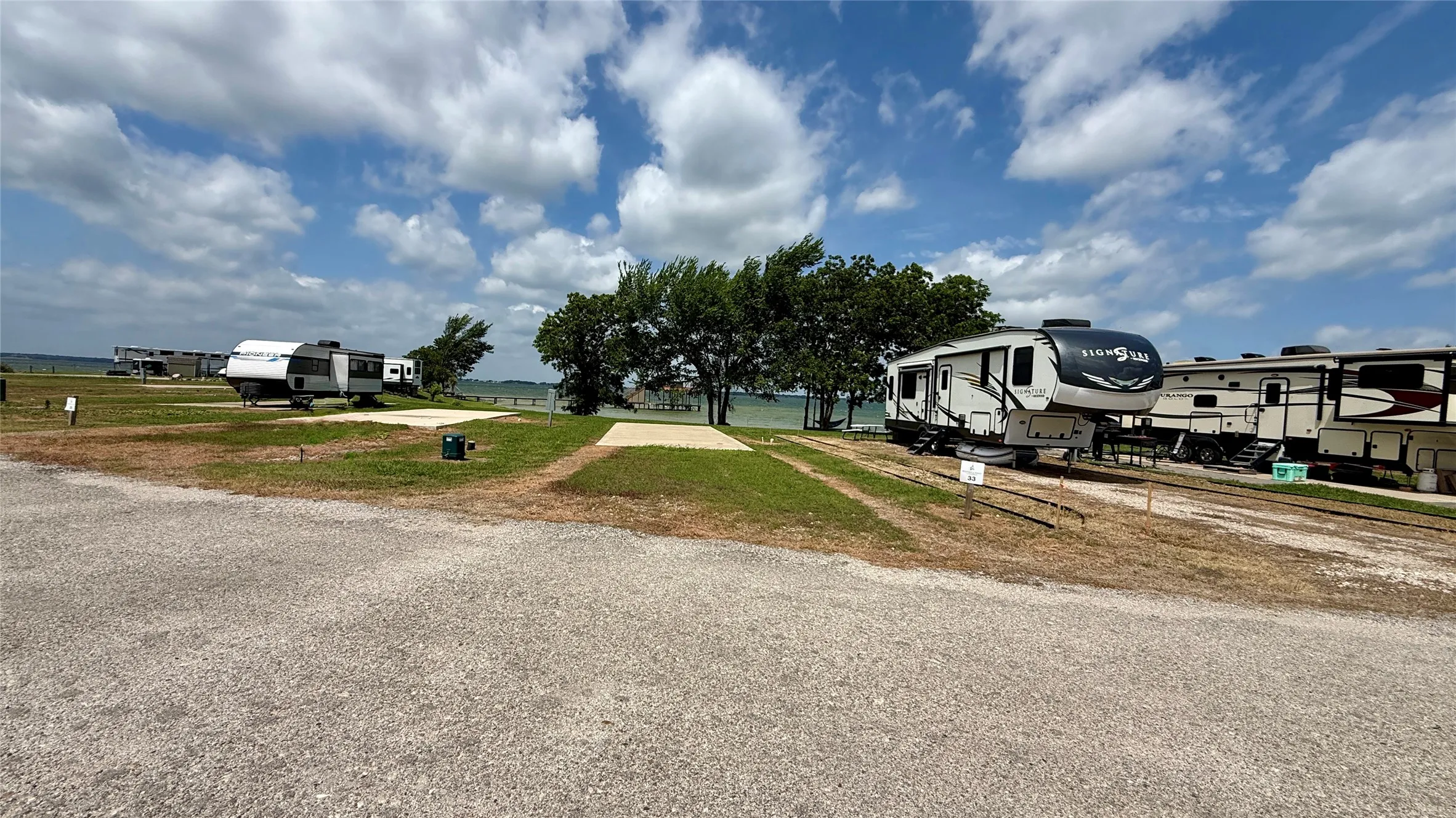 Street view of the lakefront RV lot.