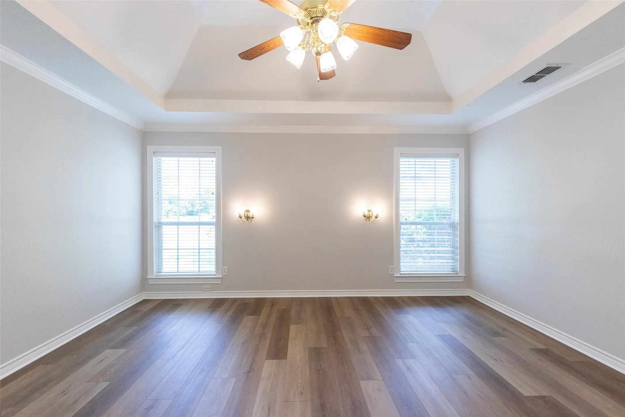 Sequestered master bedroom with built-in 'touch' reading lights.