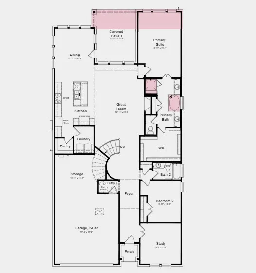  Additional Highlights Include: extended primary suite and covered patio, bath 4, shower in place of tub at bath 2 and 4, double French door at study, bench at owner's entry, and gas drop at patio.