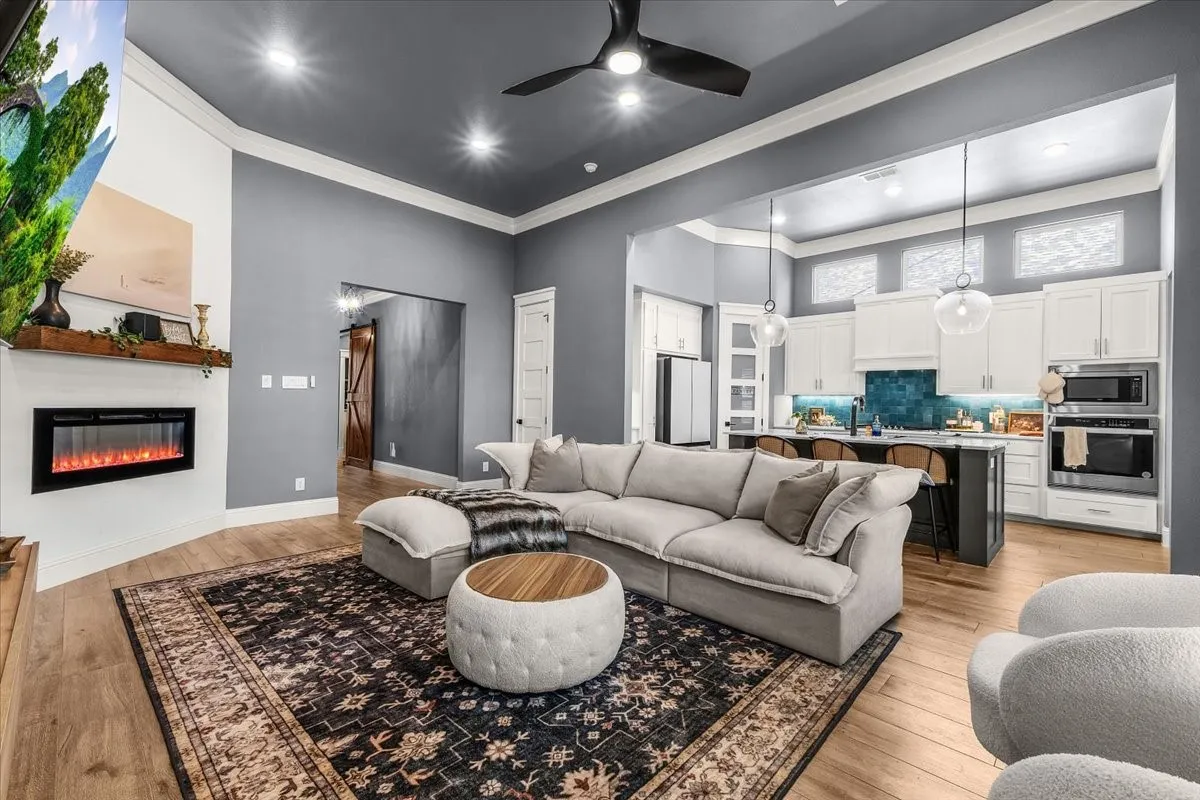 Open concept living and luxurious kitchen