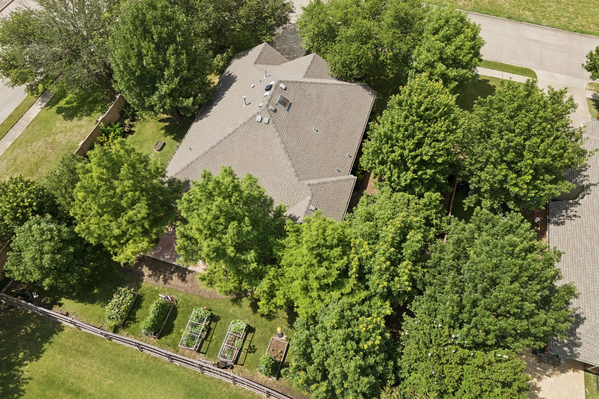 Aerial view that showcases the backyard.