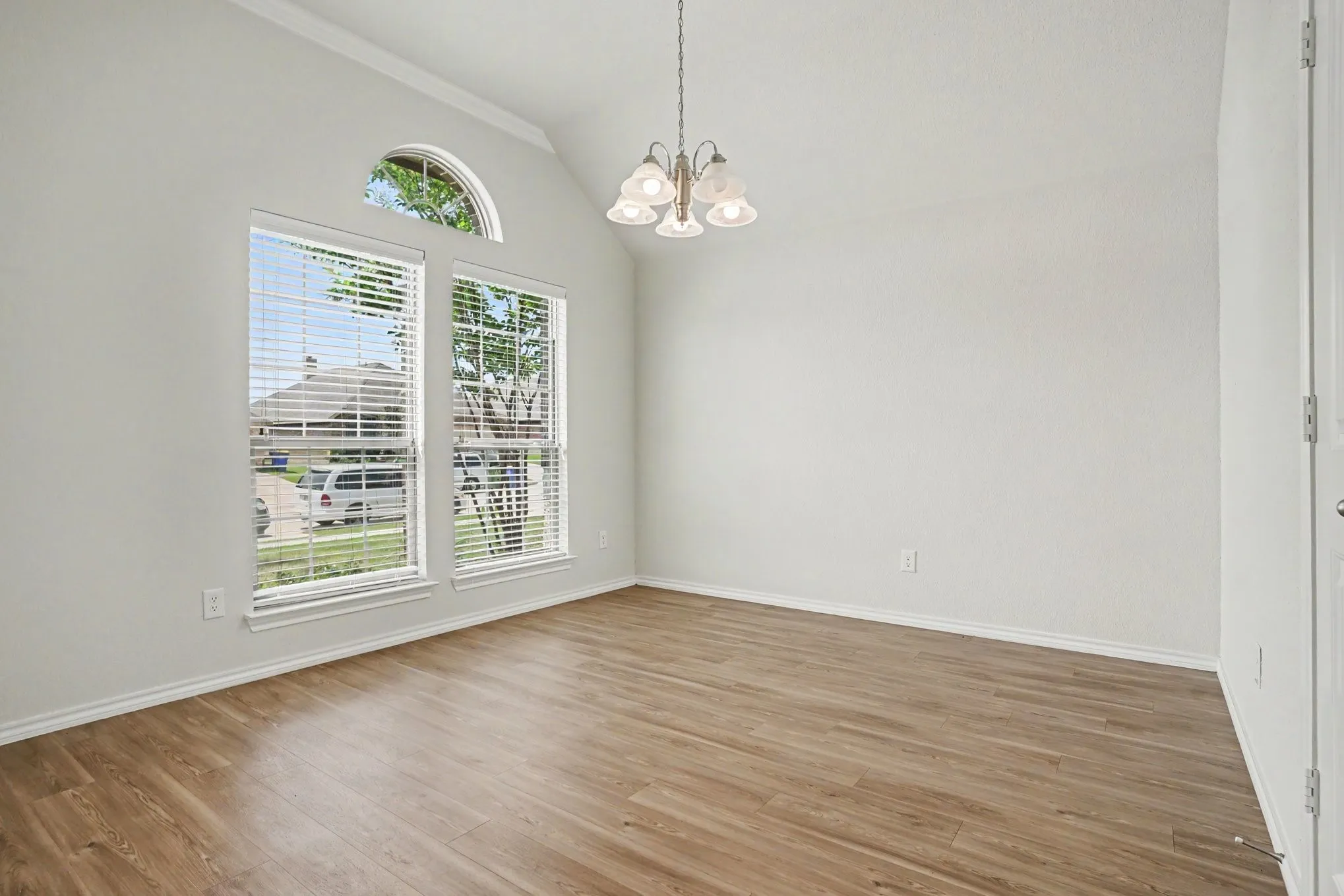 Vaulted ceiling with an arched transom window